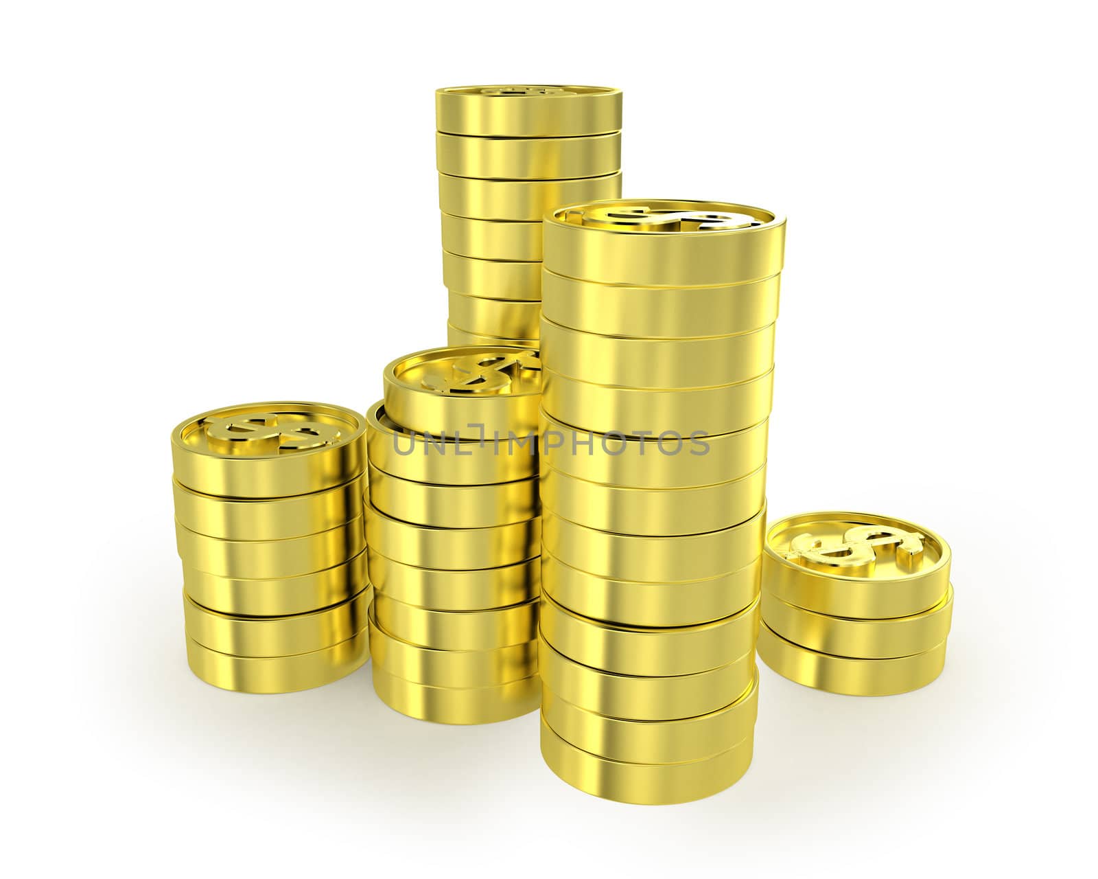 Few columns of coins isolated on white background