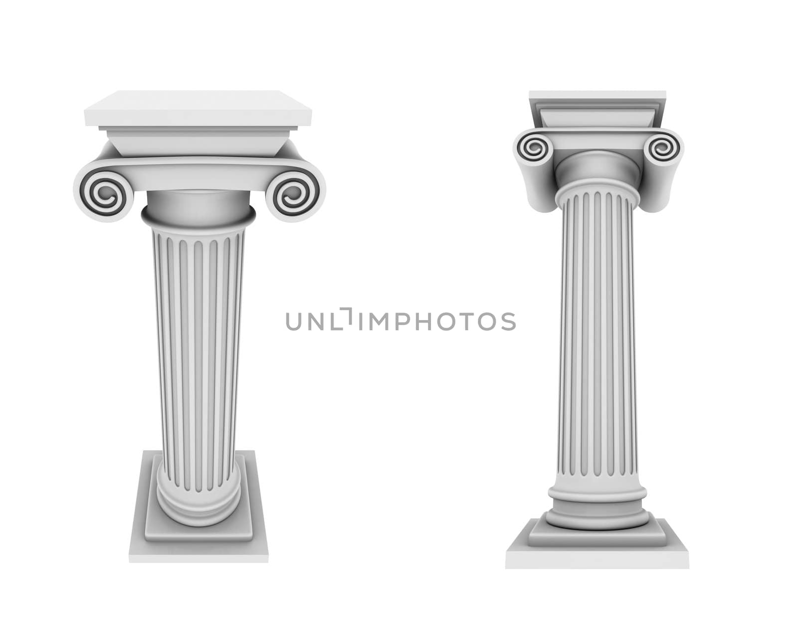 Marble columns two views isolated on white background