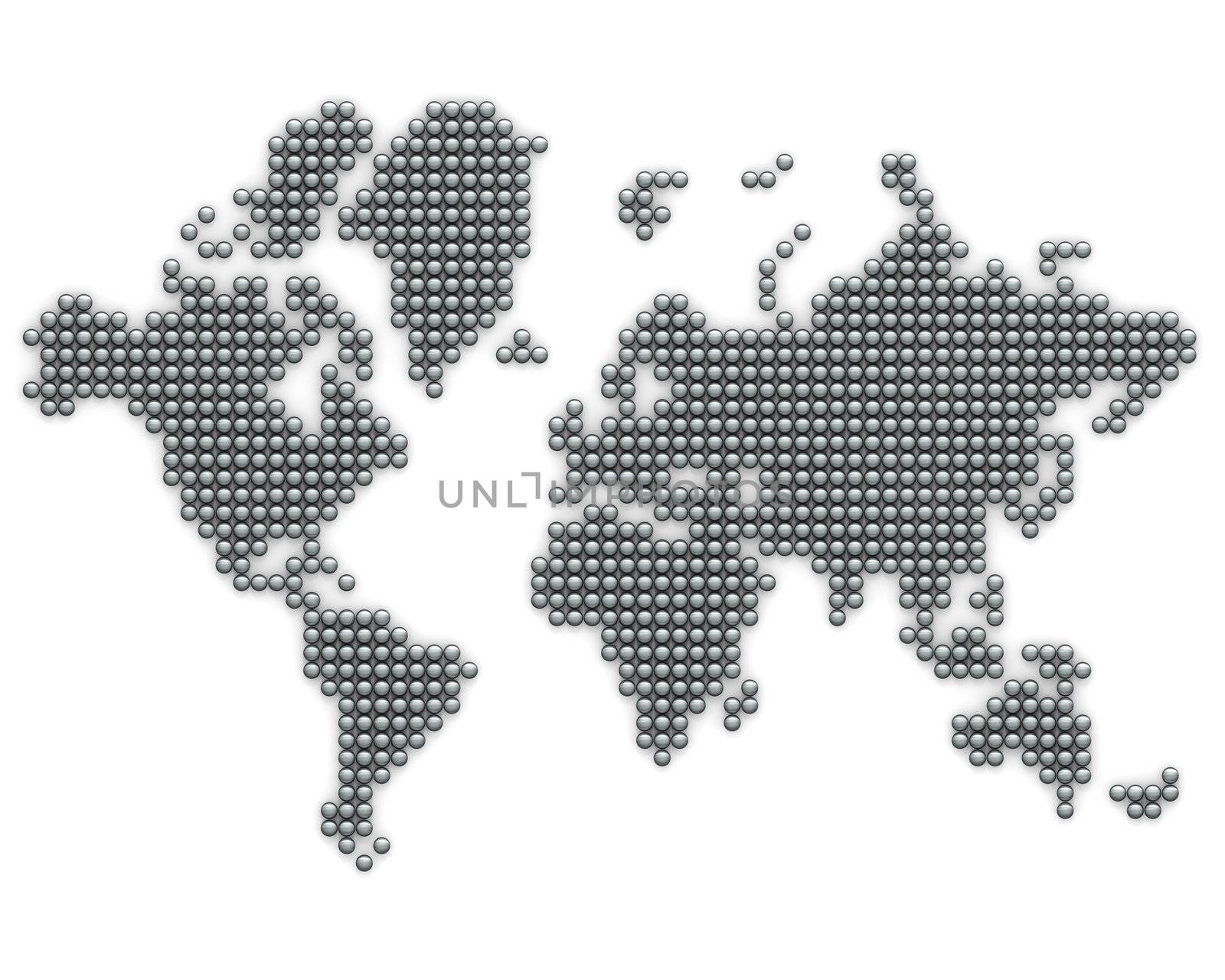 Continents made from silver balls isolated on white background