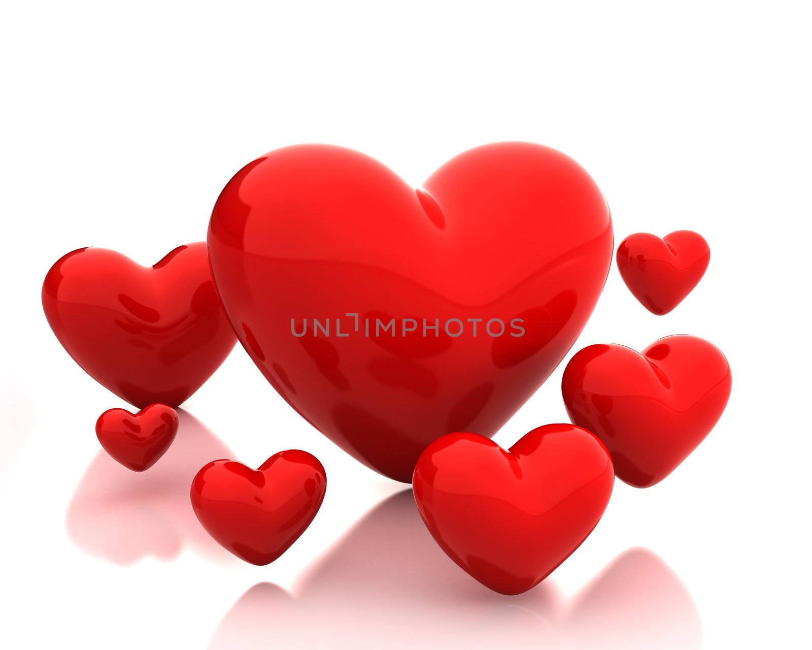 Few red hearts isolated on white background