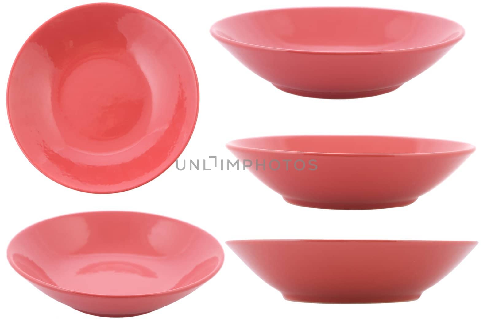 empty bowl, five point of view on white background