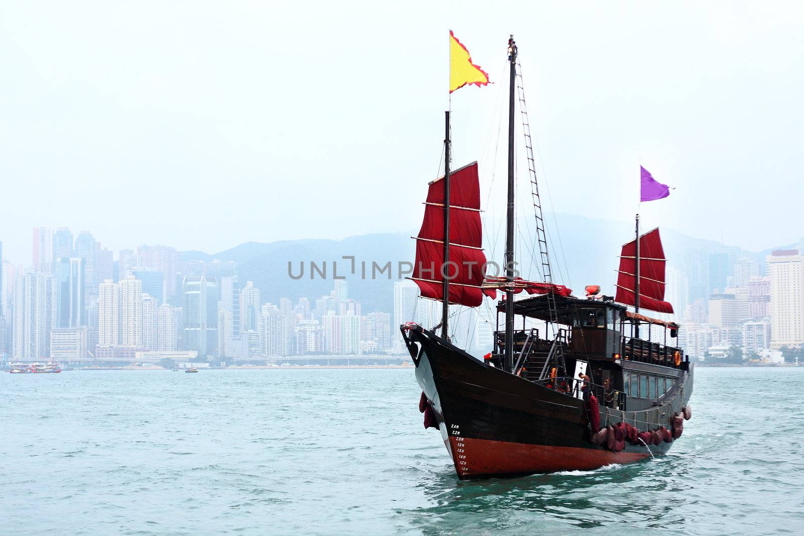 junk boat in Hong kong at day
