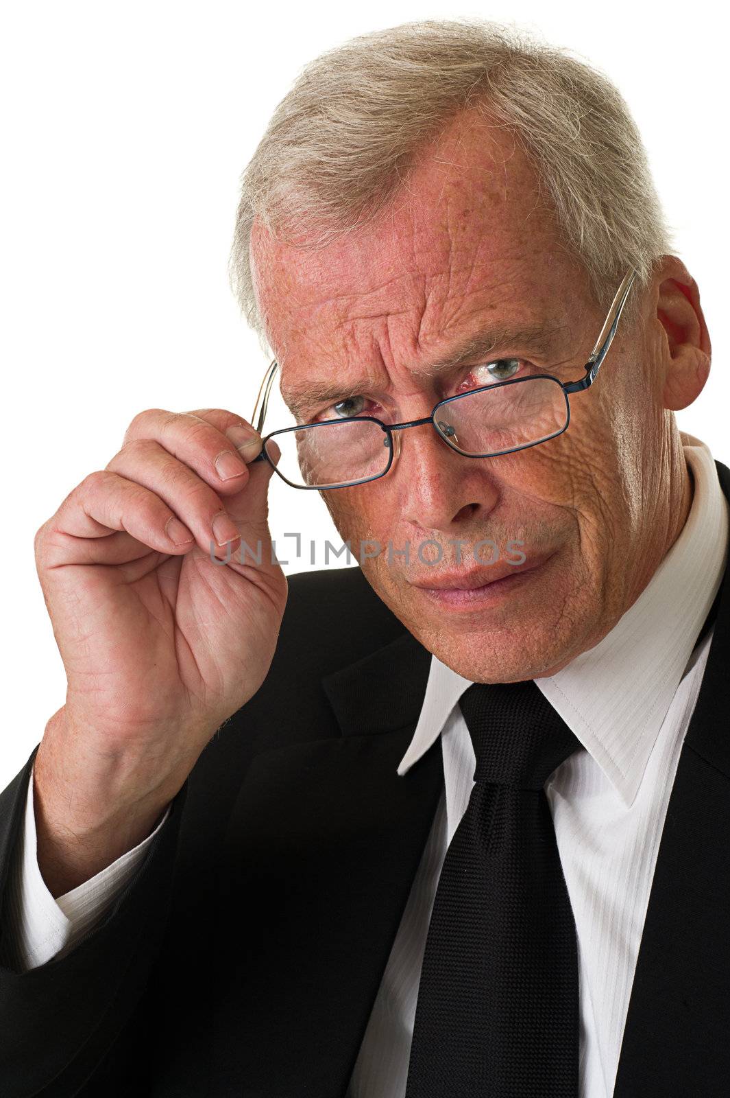 Businessman in black suit over a white background