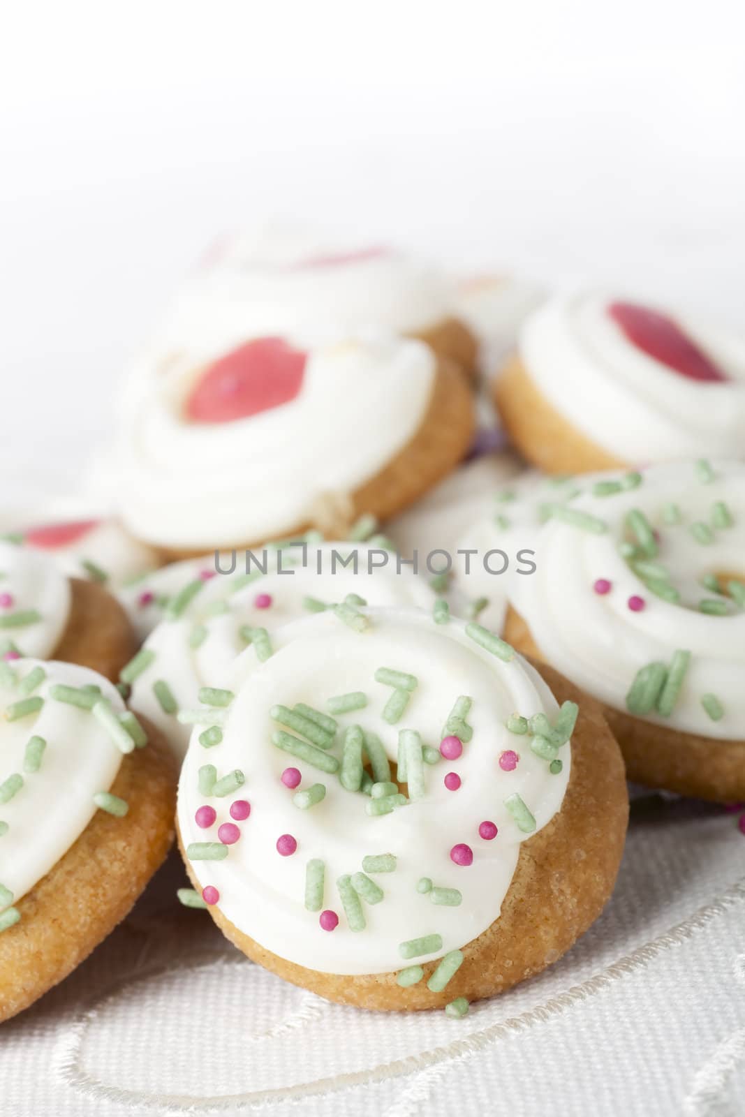 Festive cookies with frosting and decorations.