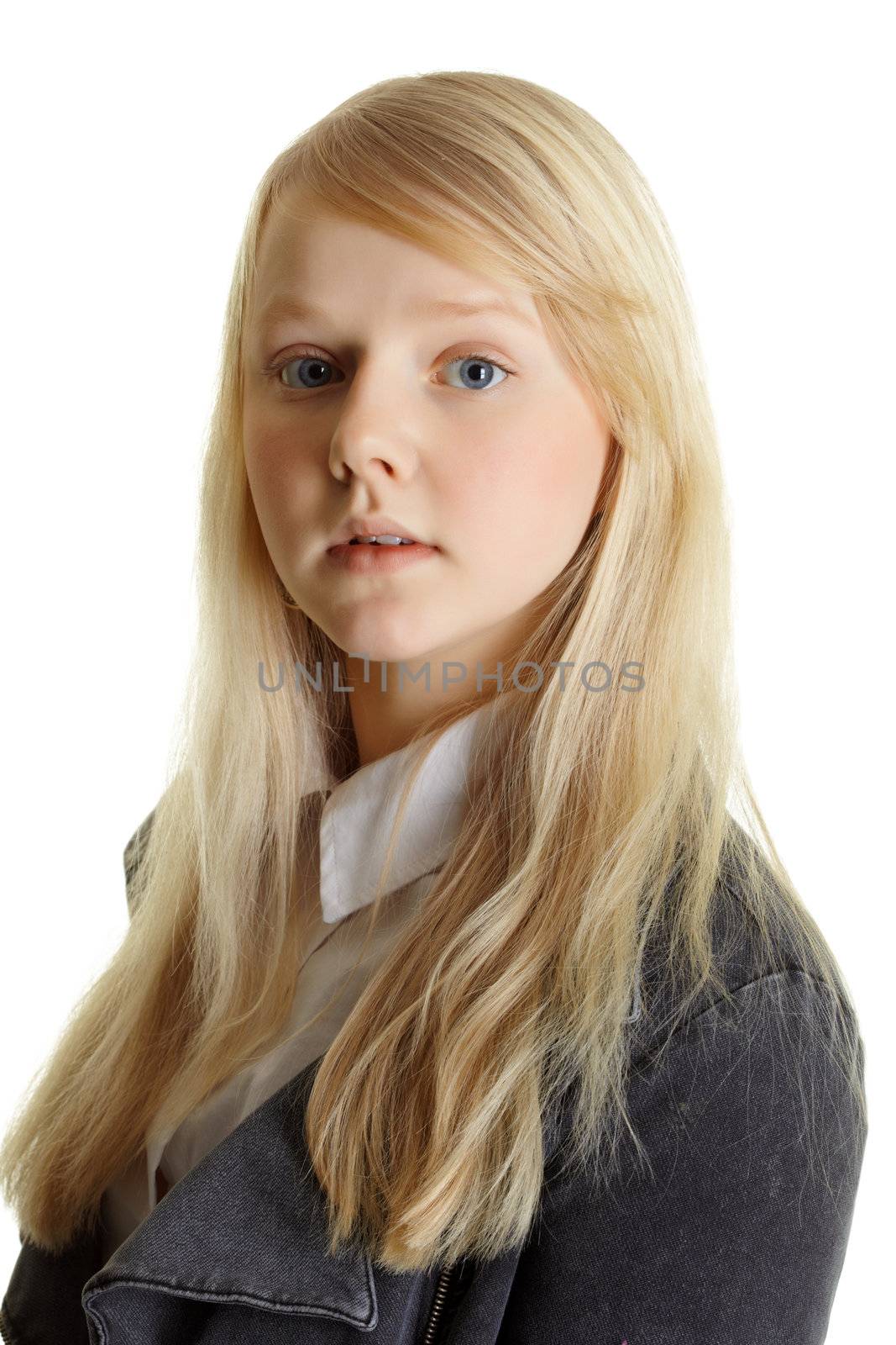 Portrait of a young beautiful girl with blonde hair