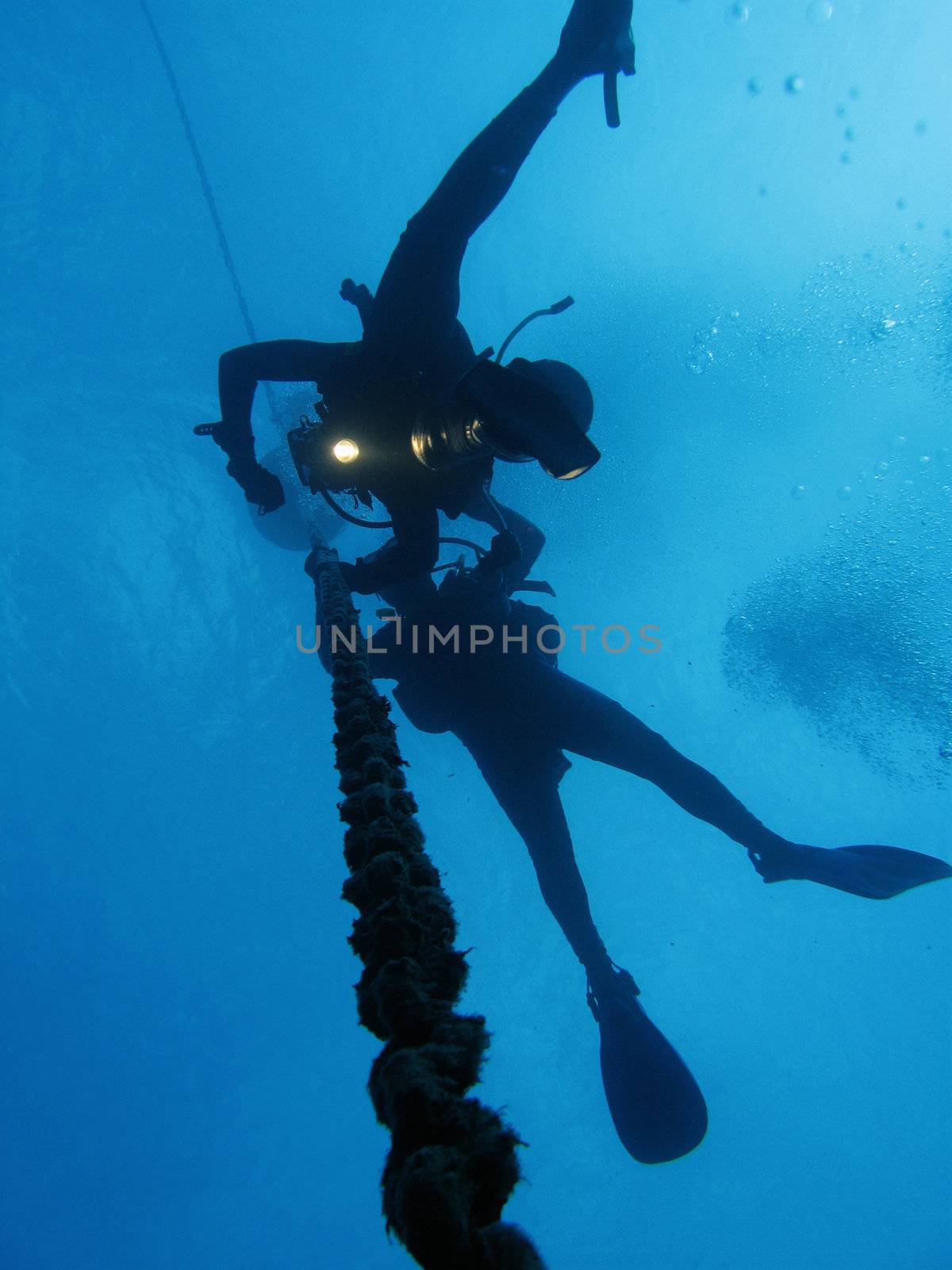 Two divers during decompression stop.