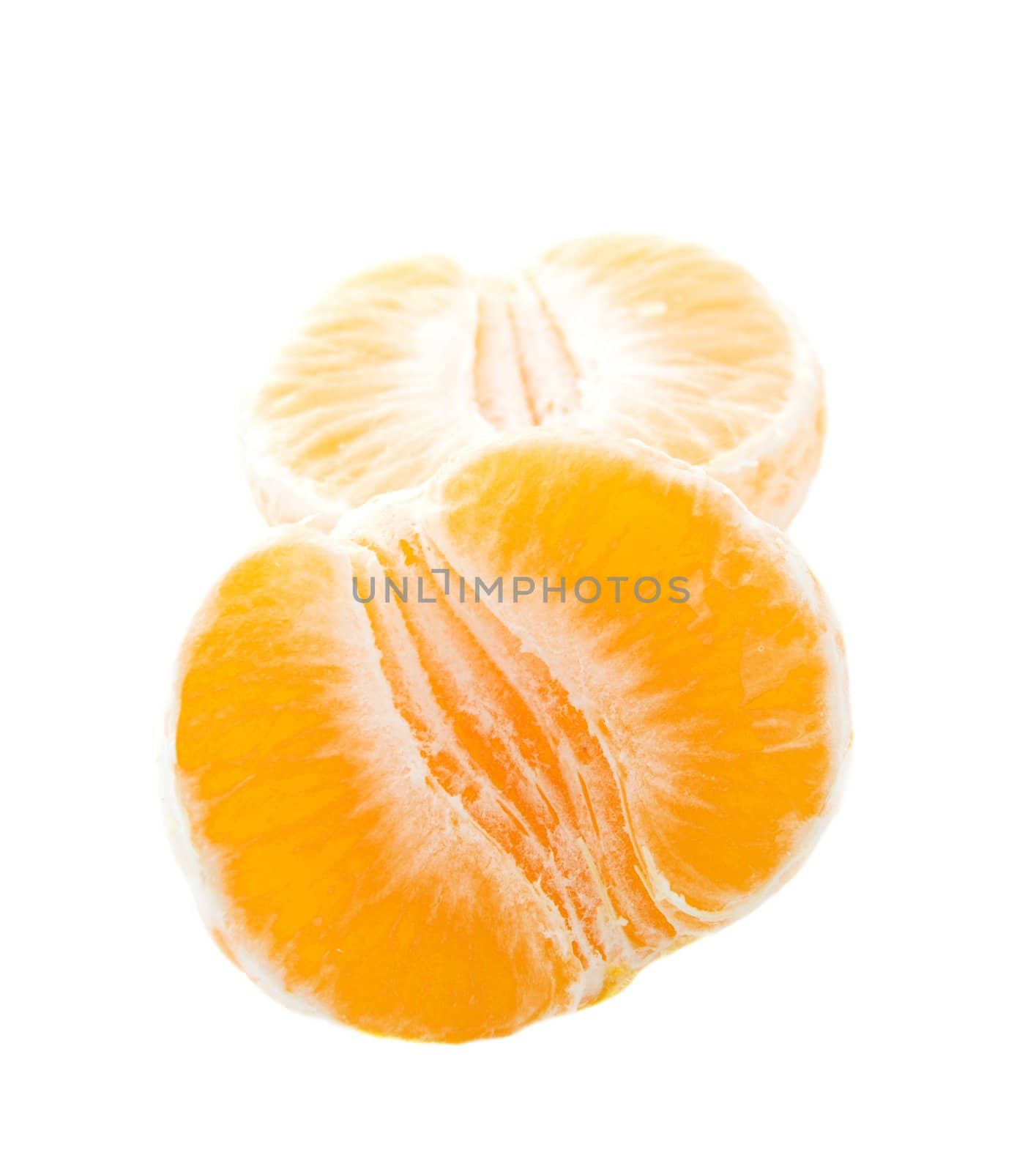 Peeled tangerine on white background