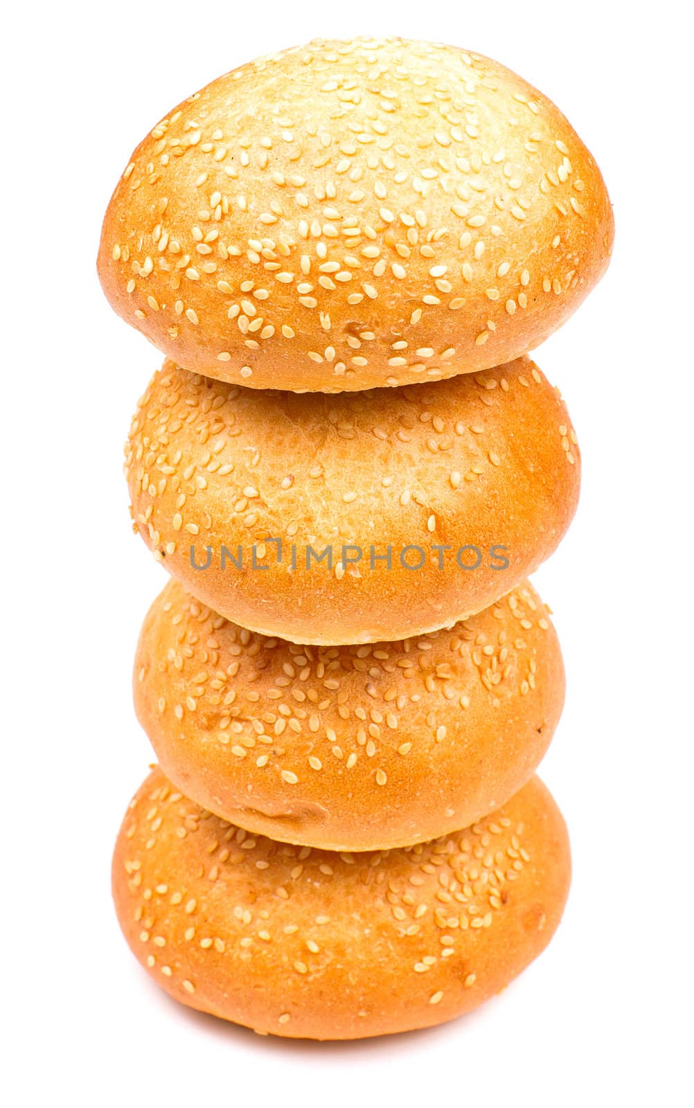 Pyramid of buns with sesame isolated on the white background