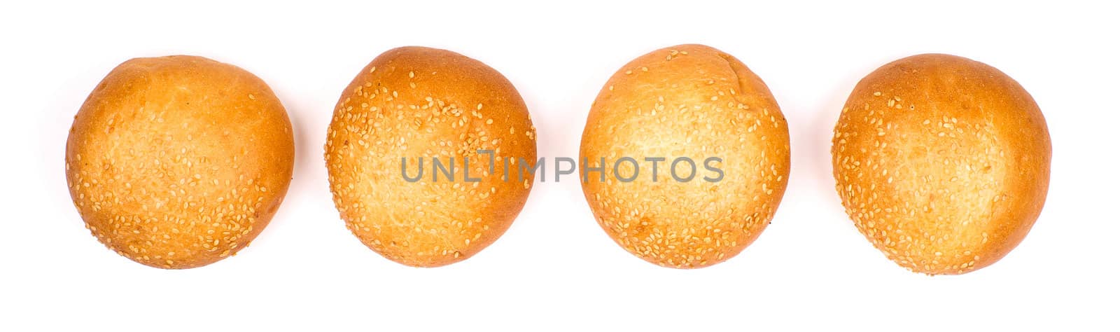Line of buns with sesame isolated on the white background