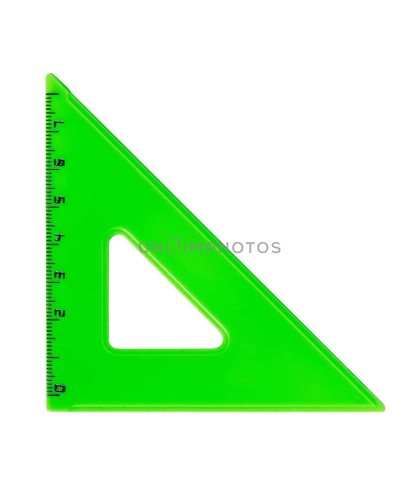 Green metric plastic triangle isolated on white background with clipping path