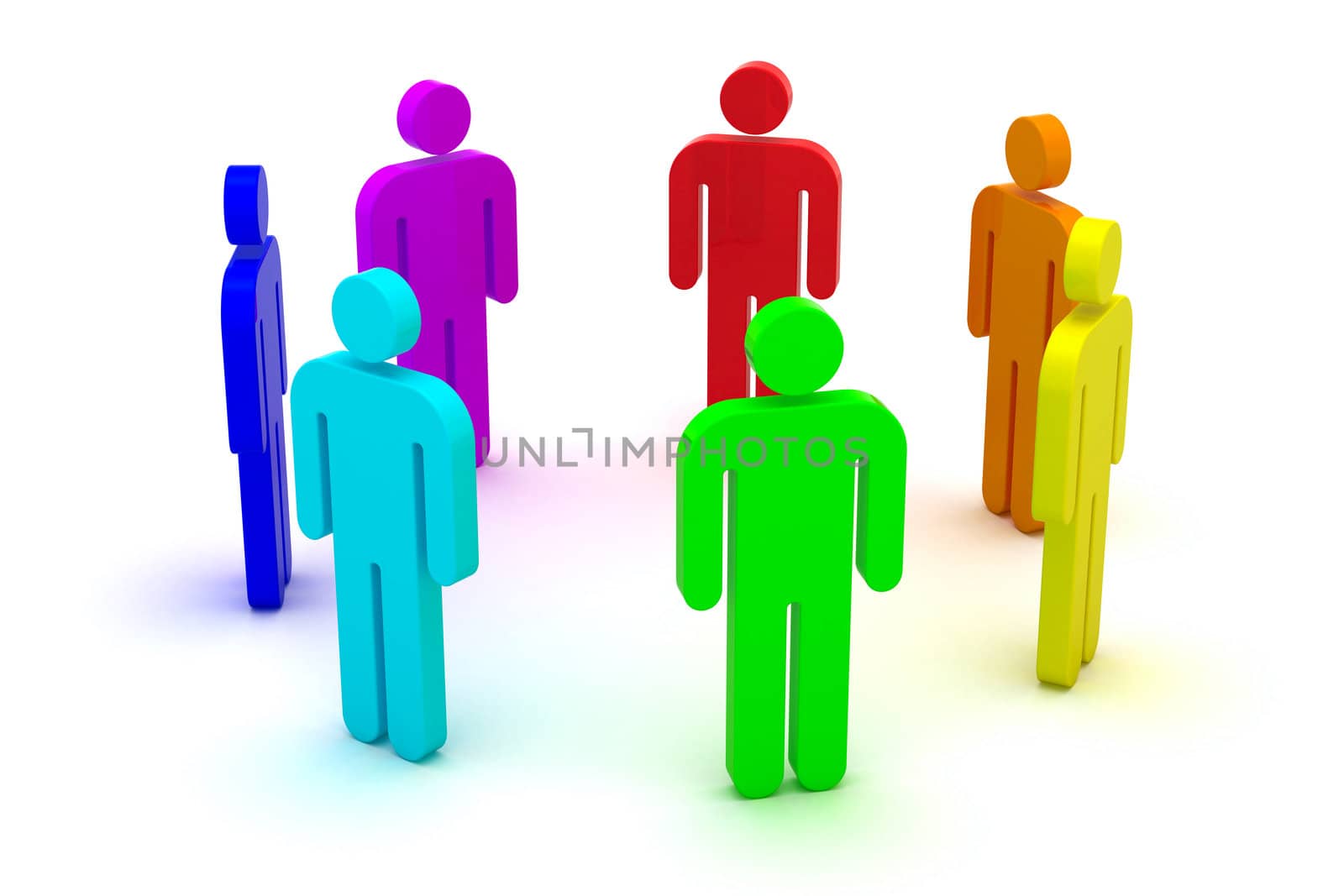 Group of people standing in a circle. 3d objects isolated on the white background.