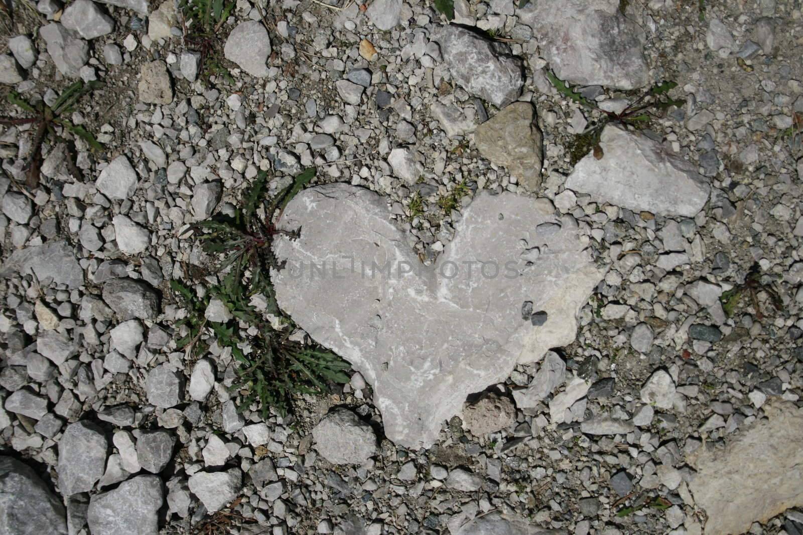 Stone heart in the middle on a walking way in the alps