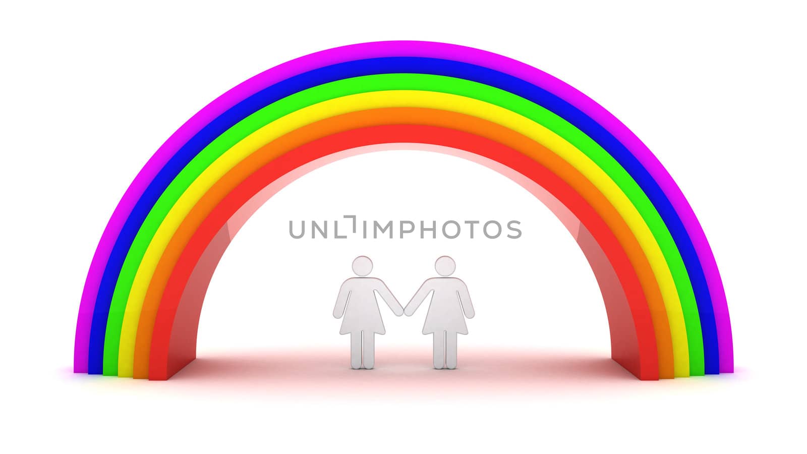 Lesbian couple under rainbow. 3d objects isolated on the white background.