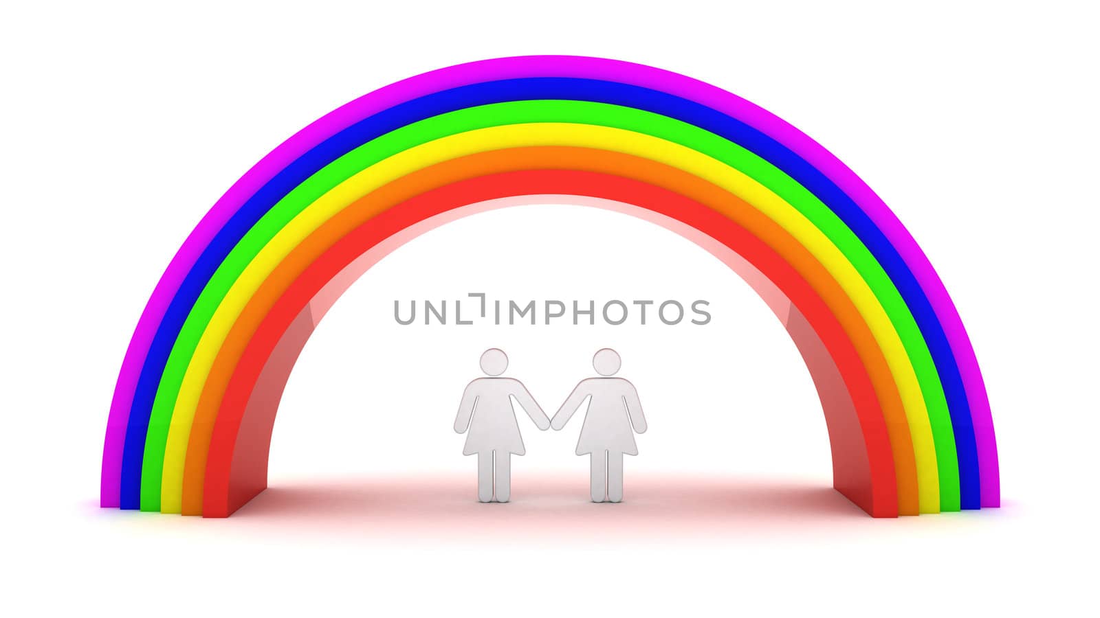 Lesbian couple under rainbow. 3d objects isolated on the white background.