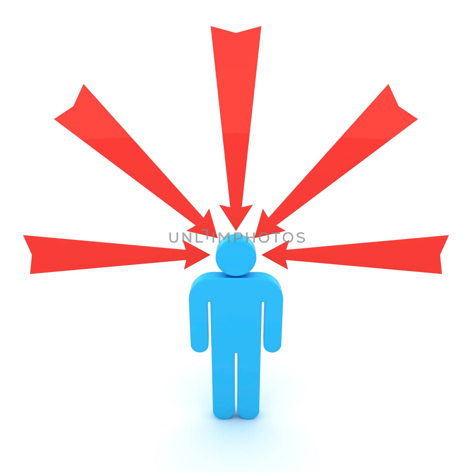 Red arrows around a head of a man