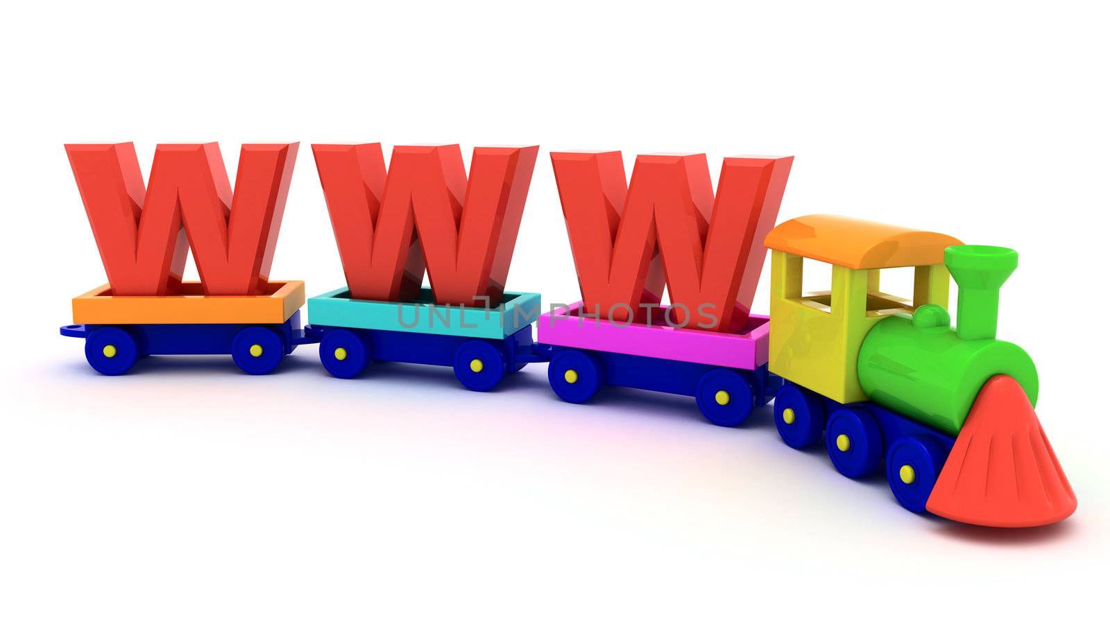 Red letters WWW on the toy train