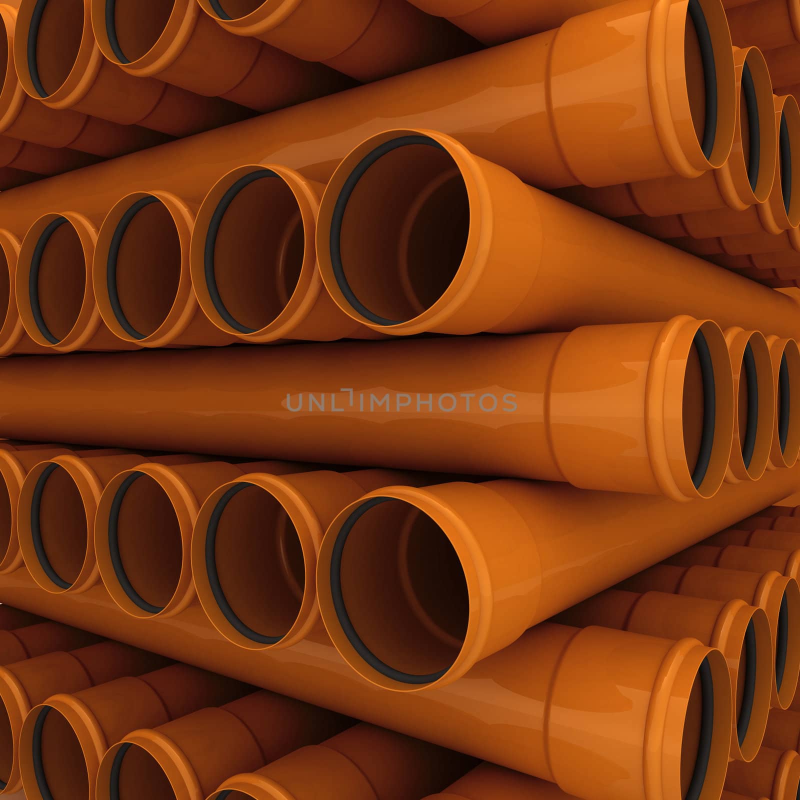 Stack of brown drain pipes