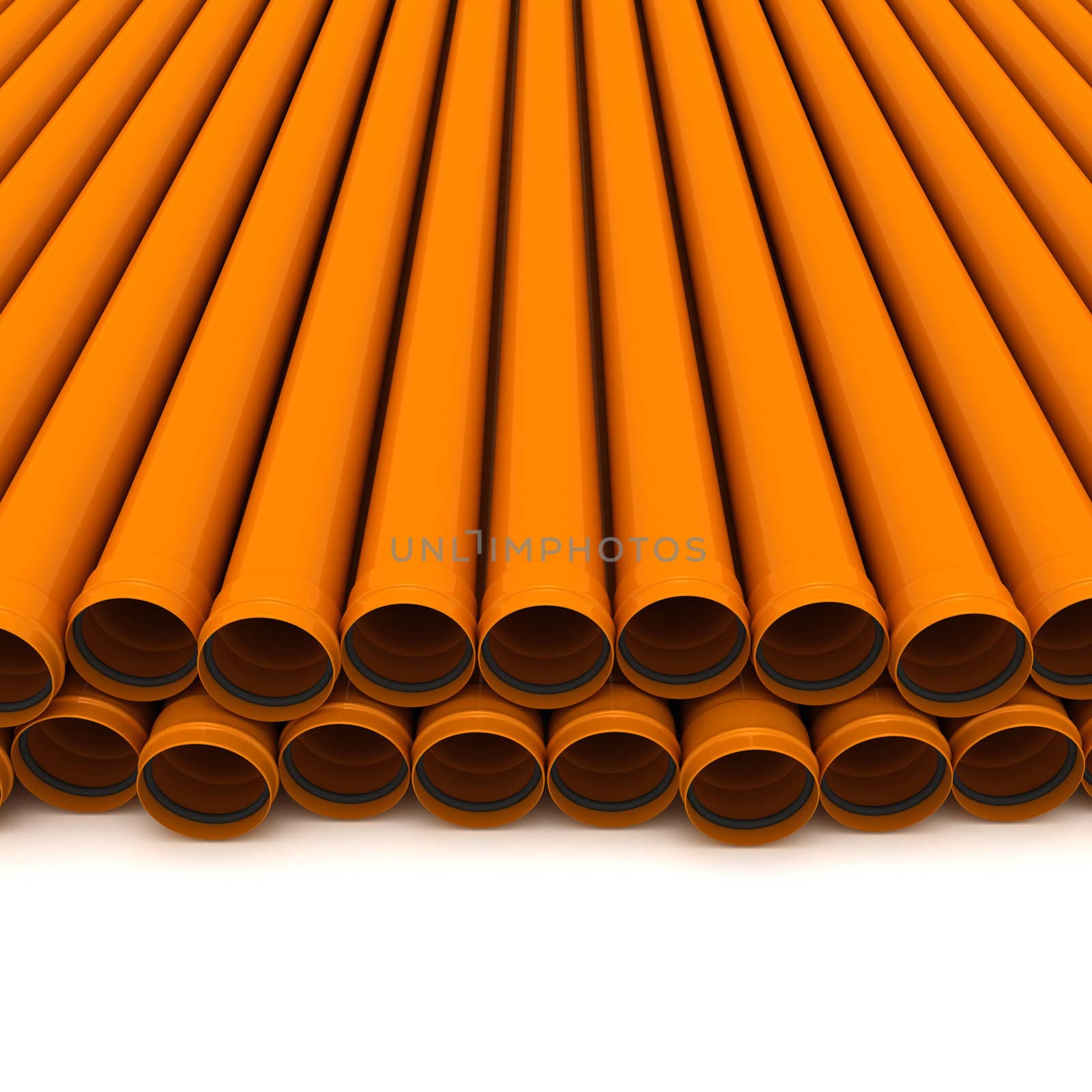 Some orange drain pipes isolated on white