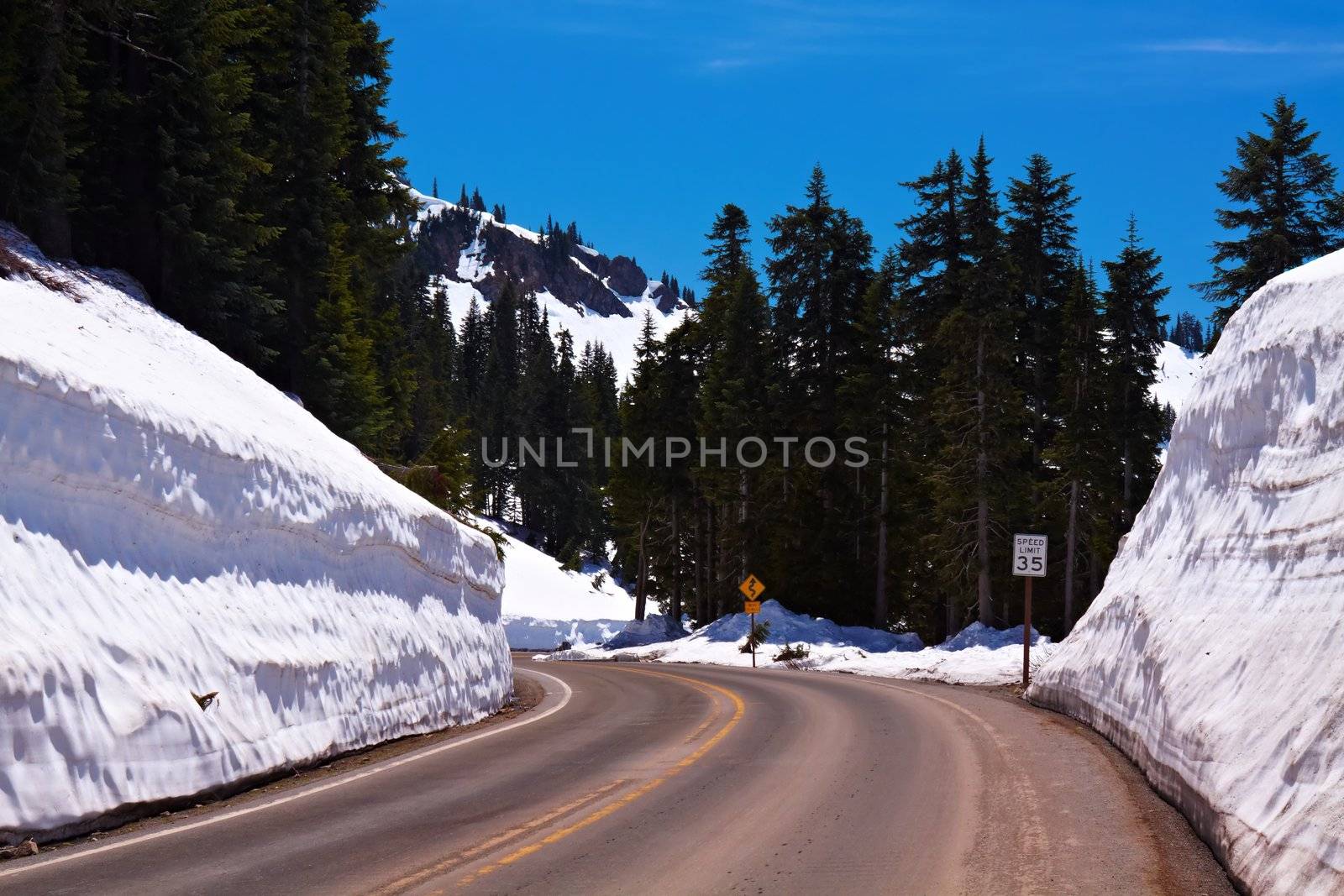 Winter Winding Road, Chinook Pass, Washington, USA