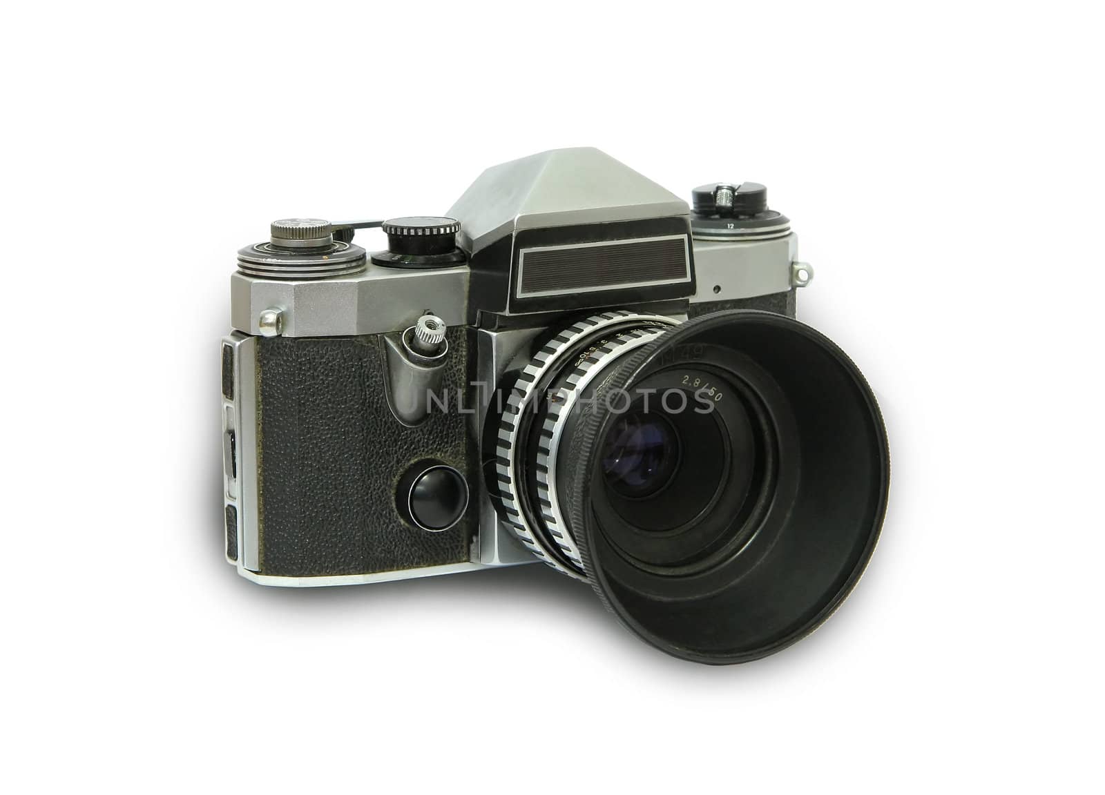 old analog camera (praktica) isolated on white background