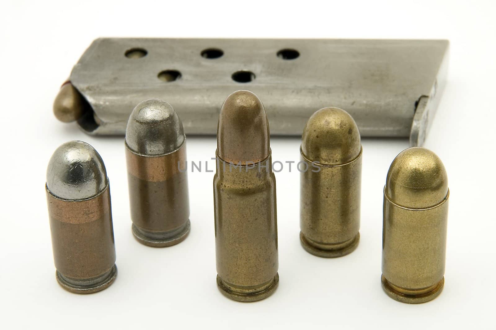 various ammunition bullets isolated on white background