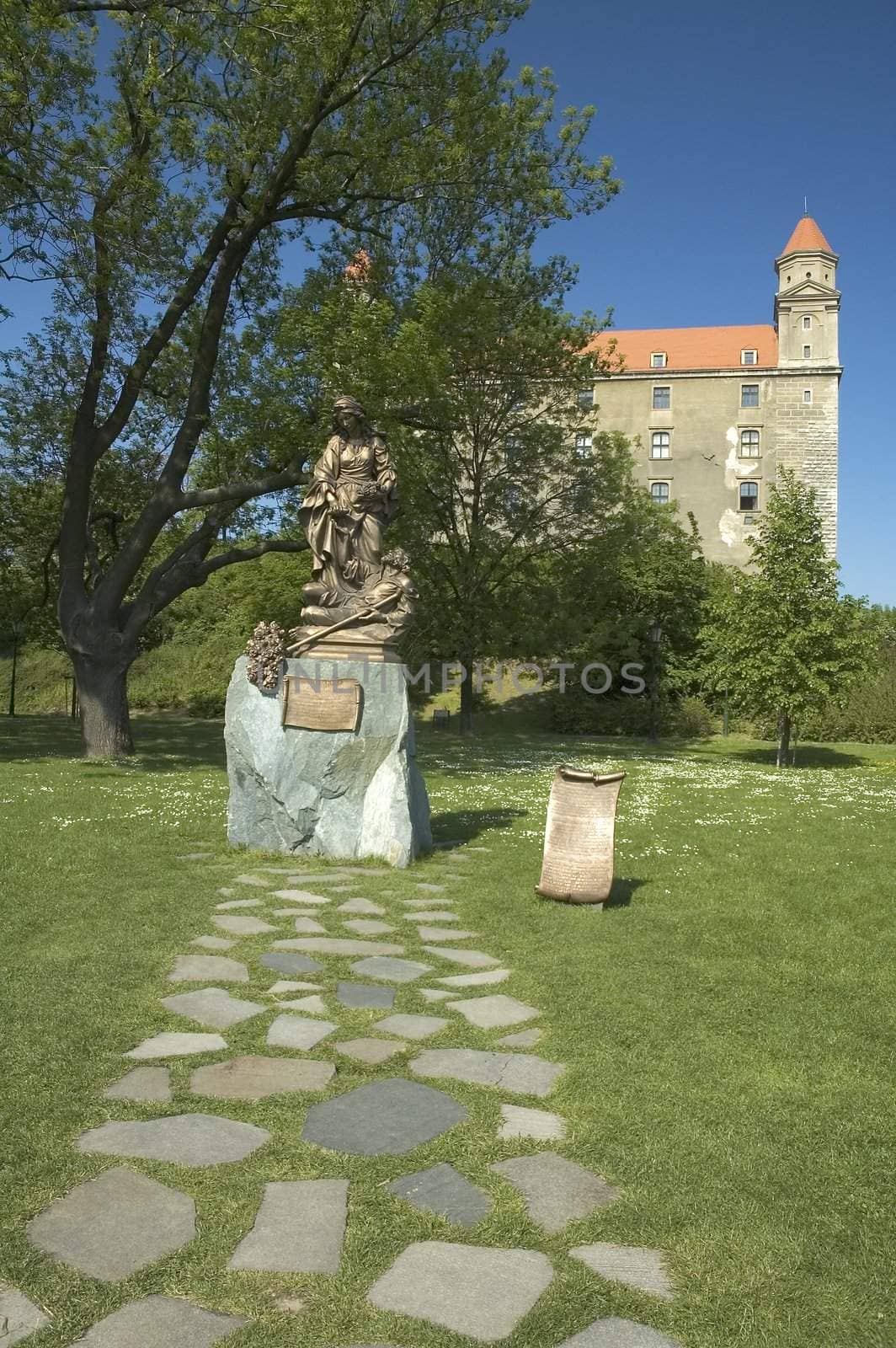woman sculpture in front of bratislava castle, 