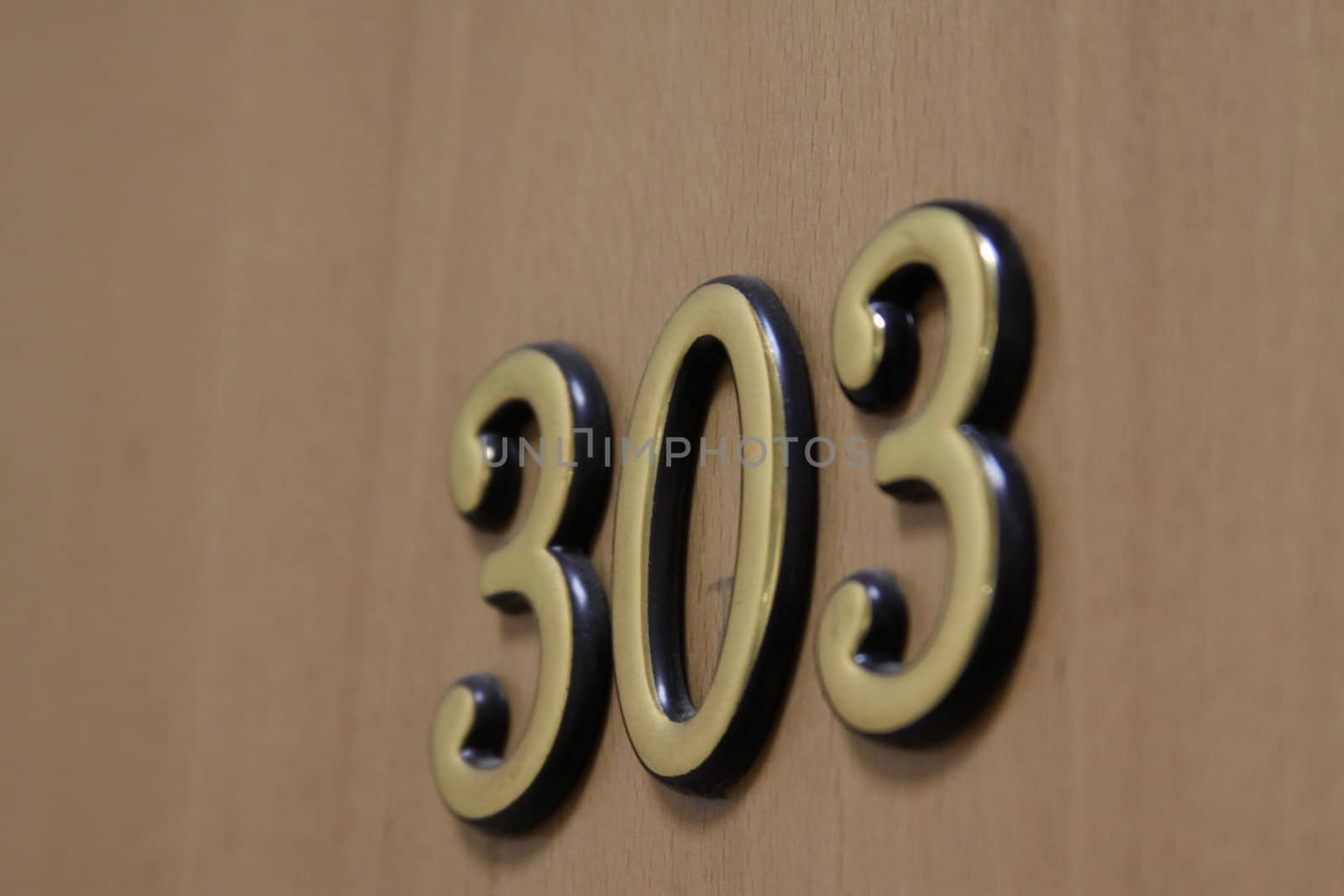 Close up of the Number 303 on the wall.