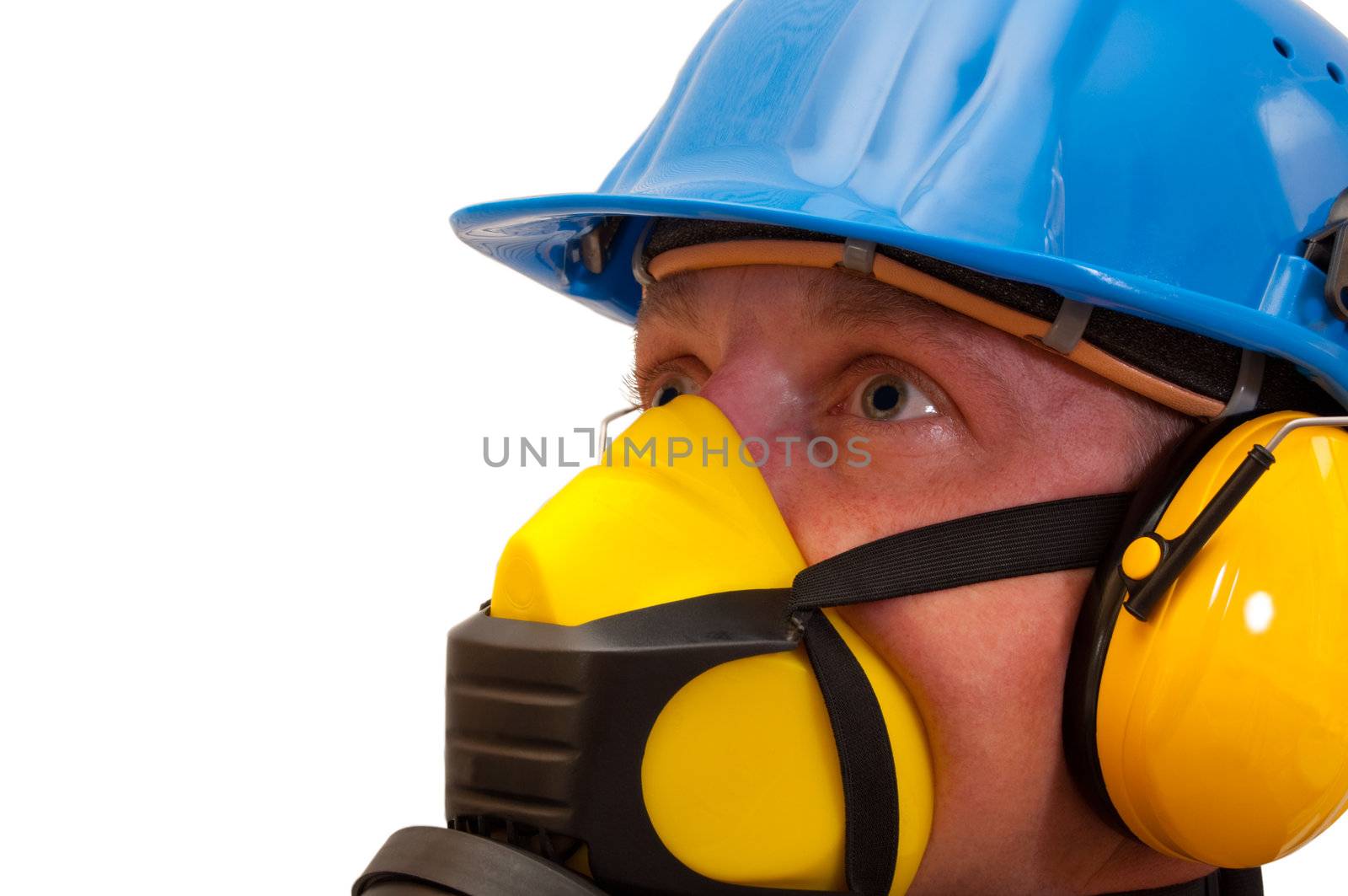 Workers with extensive protective equipment as cut-out