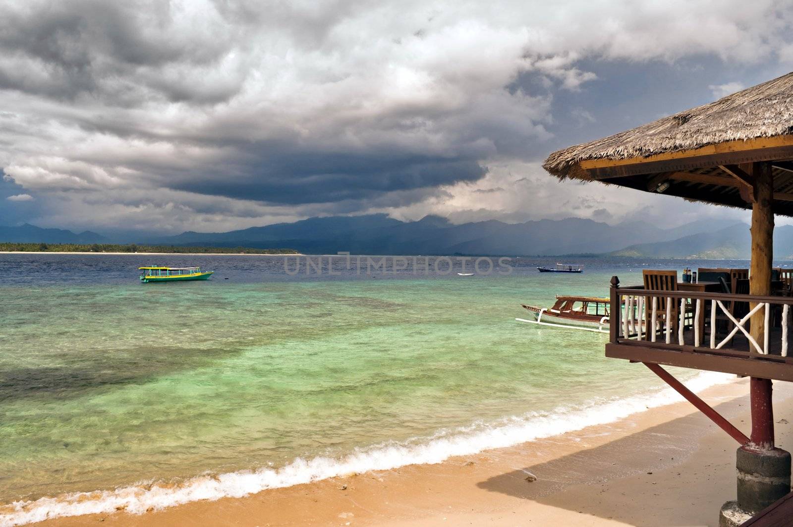 Tropical beach resort on the Gili Islands in Indonesia