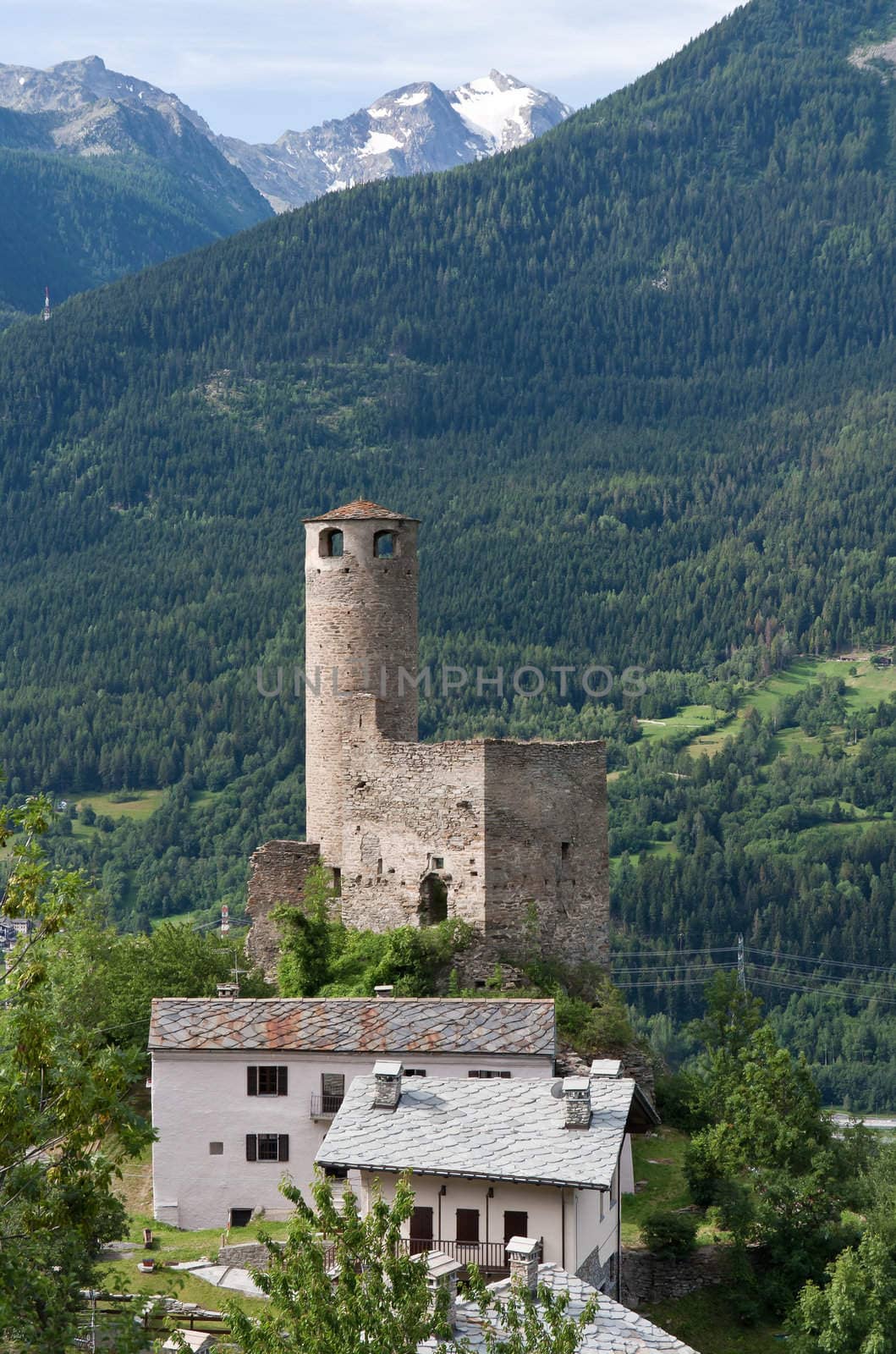 ruines of an ancient castle in Aosta Valley, Italy