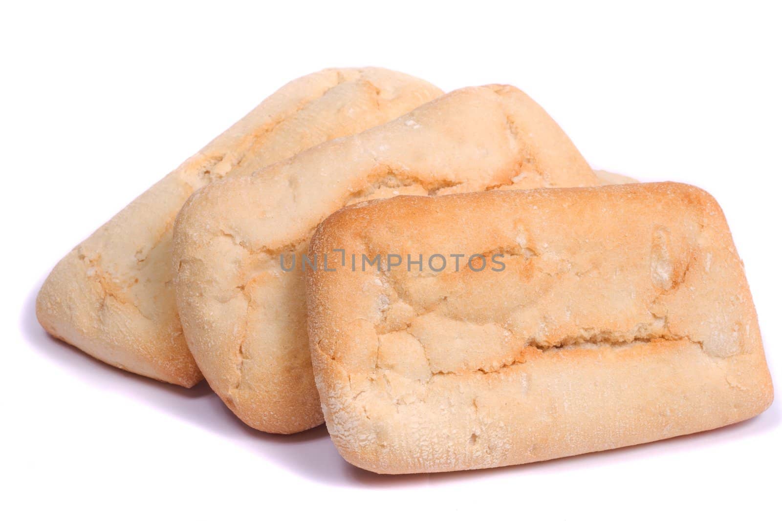 Close view of some chapata bread isolated on a white background.