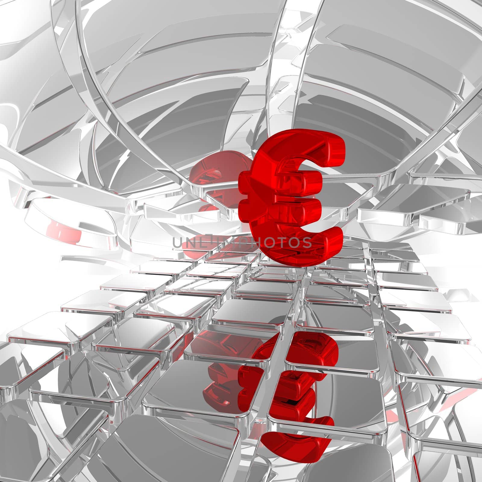 red euro symbol in futuristic clean space - 3d illustration