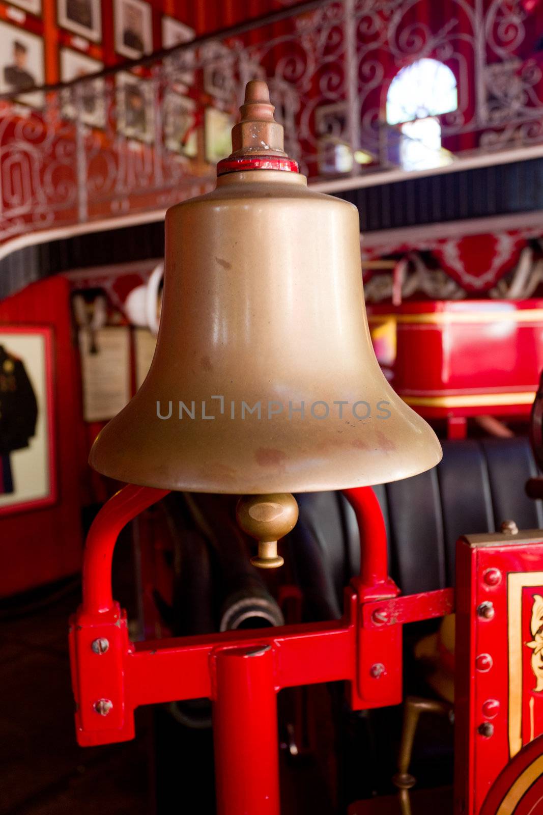 Old brass bell on fire truck in Ponce in Puerto Rico