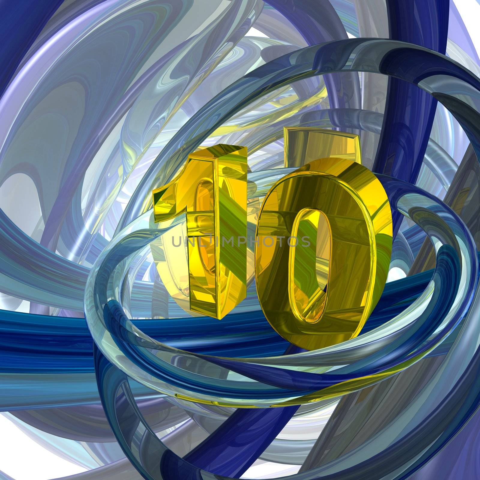 golden number ten in techno space - 3d illustration