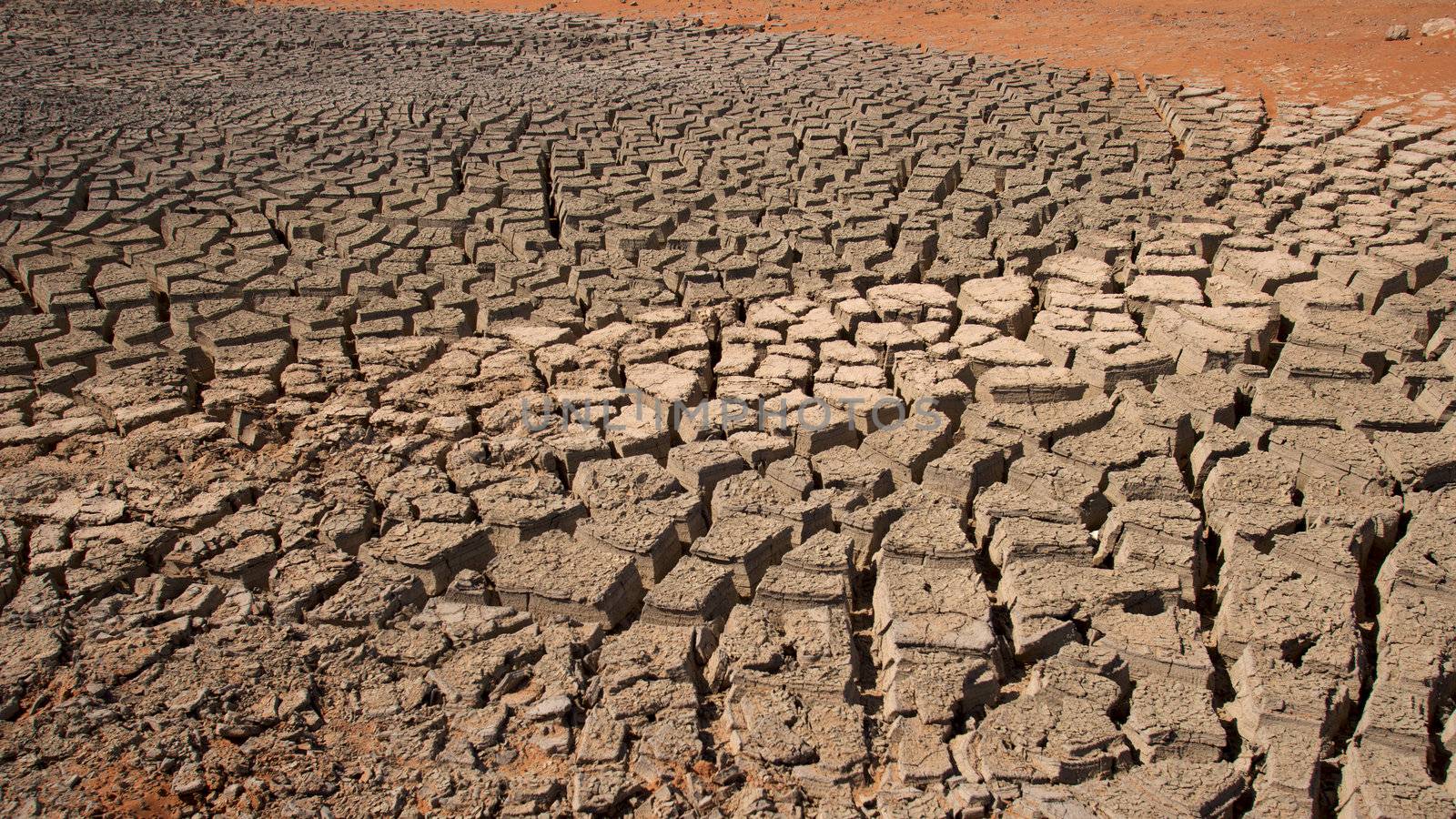 Cracked mud in the desert near Al Ain, in the emirate of Abu Dhabi, United Arab Emirates.