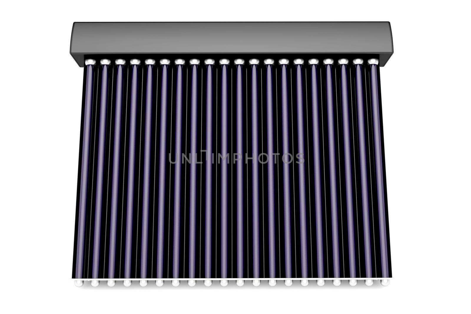 Front view of solar water heater on white background