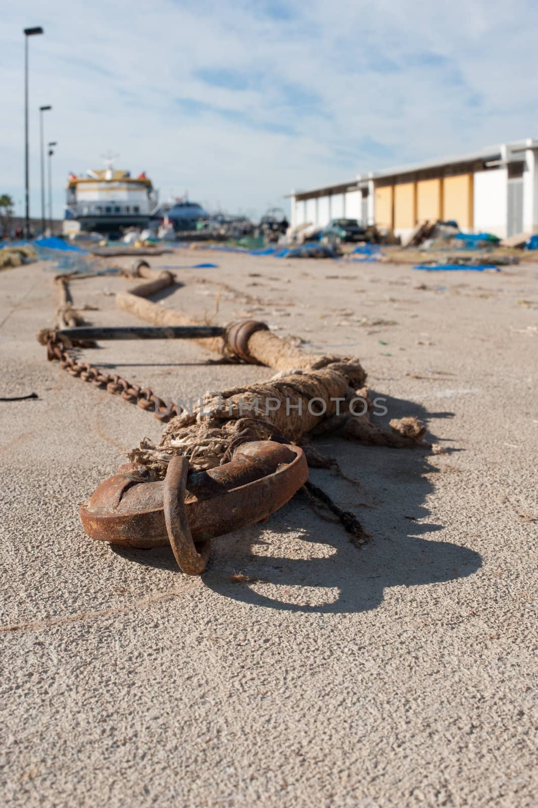 Hook and chain of a fishing trawler net