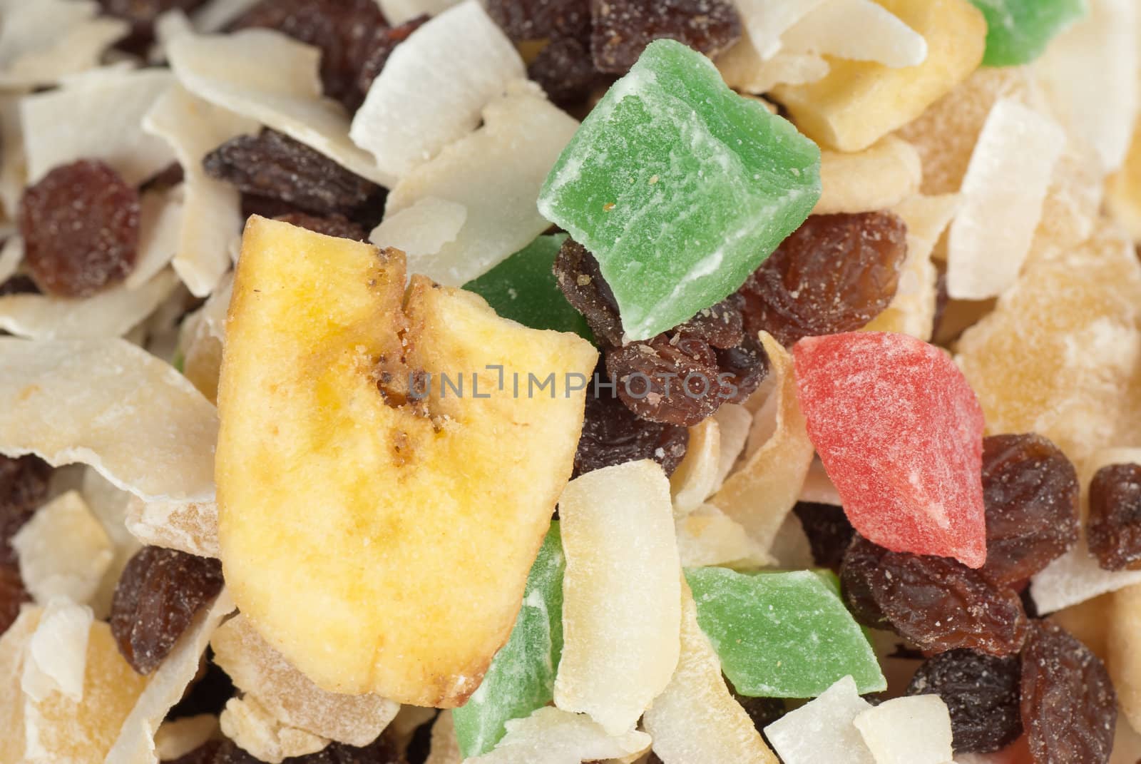 Assortment of  dried and dehydrated fruit, food background