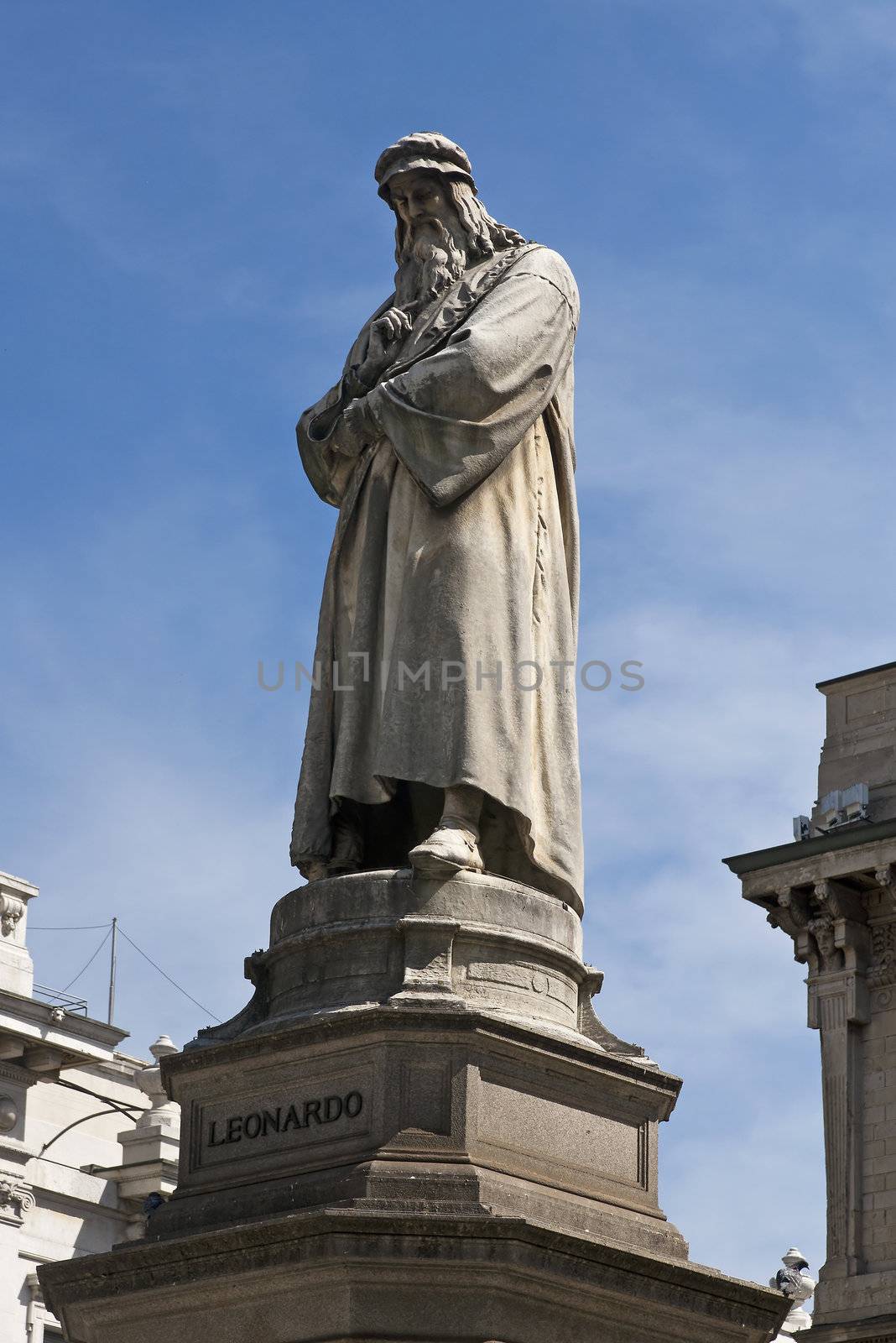 Statue of Leonardo Da Vinci in Milan (Milano), Piazza della Scala, Italy