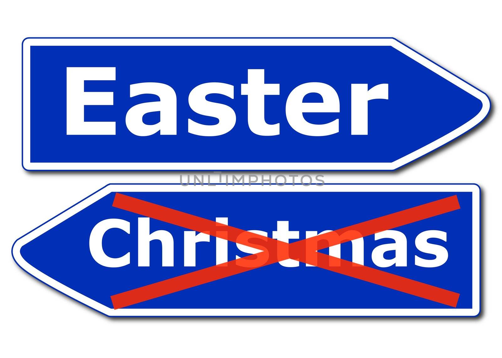easter concept with blue road sign isolated on white background