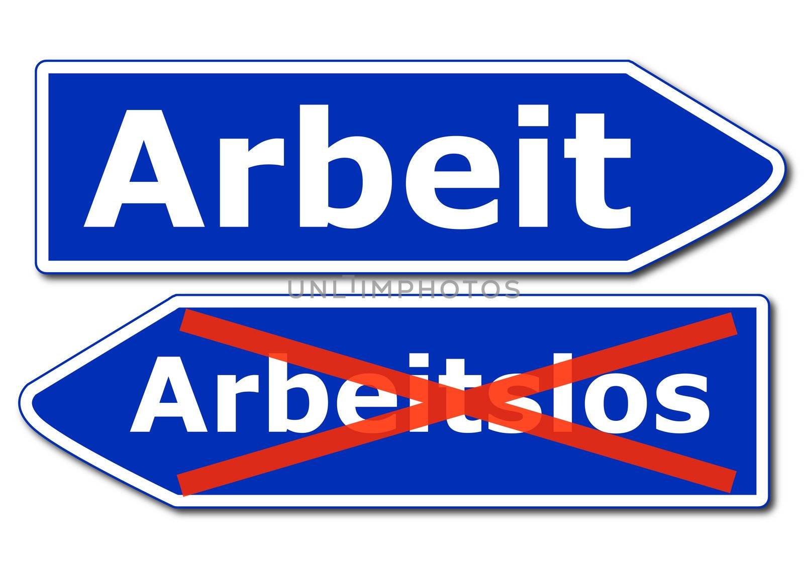 job work or unemployment concept with road sign isolated on white background
