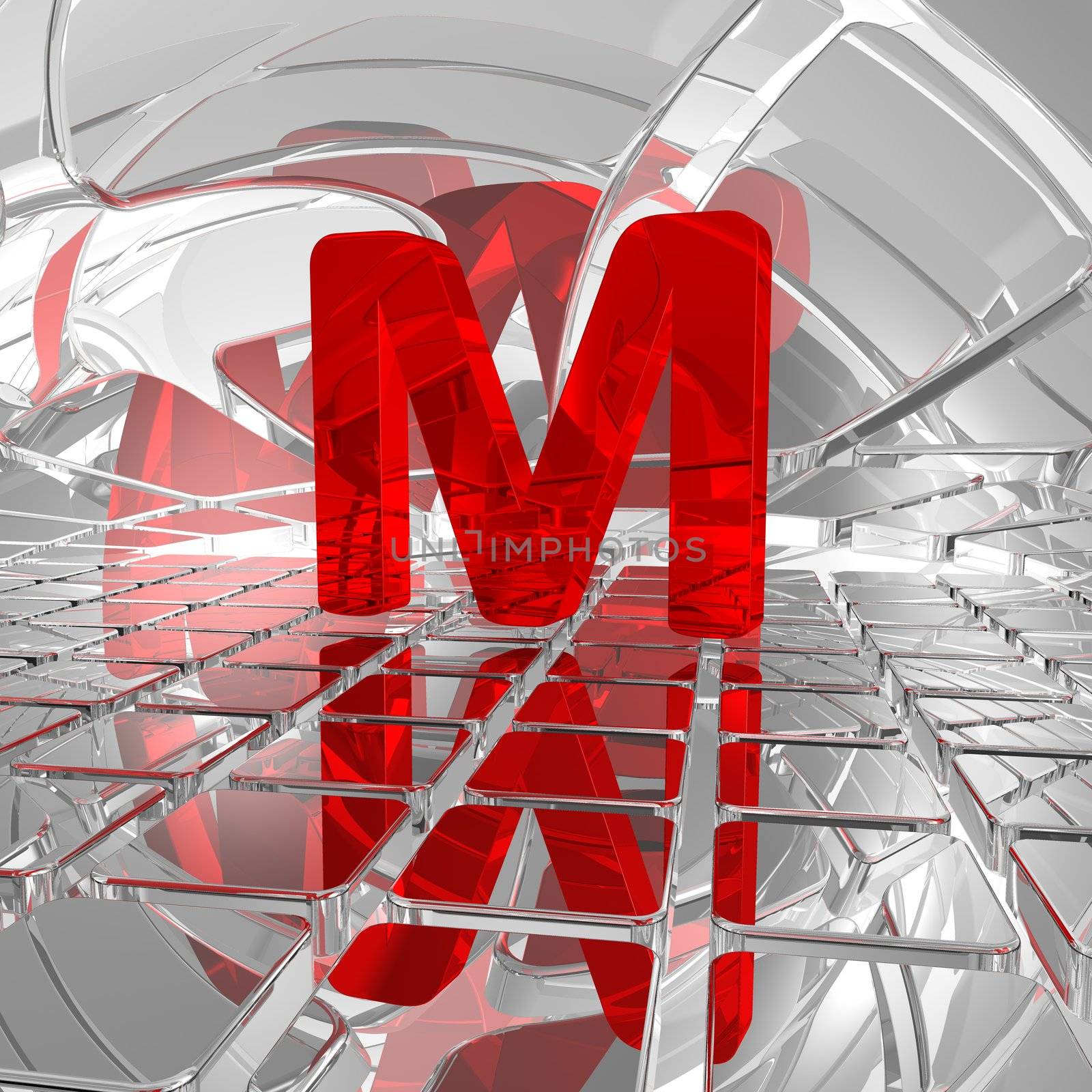 red uppercase letter m in futuristic space - 3d illustration