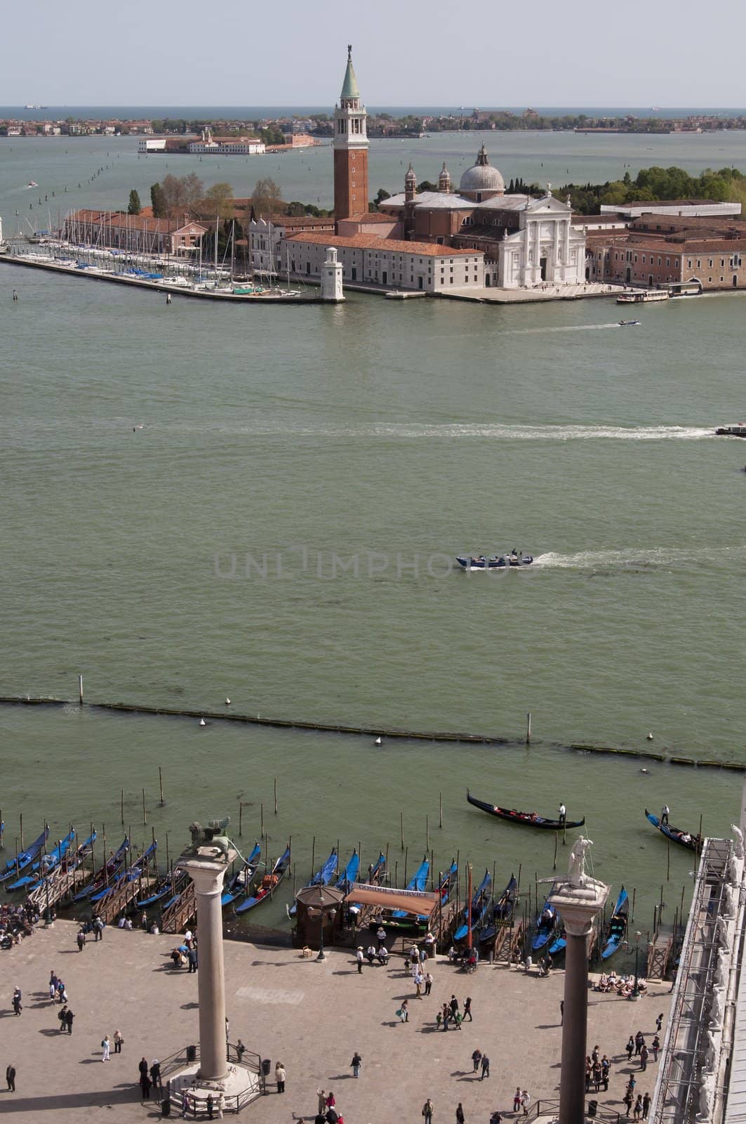 Aerial view of Venice city from the top of the bell tower at the San Marco Square