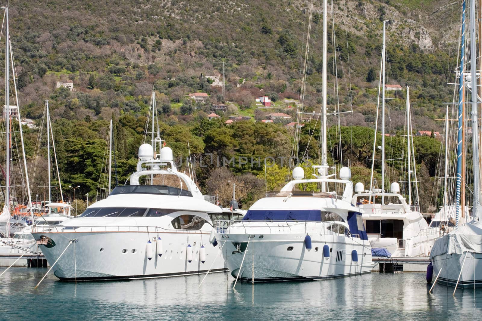 Luxury yachts at harbor in Montenegro