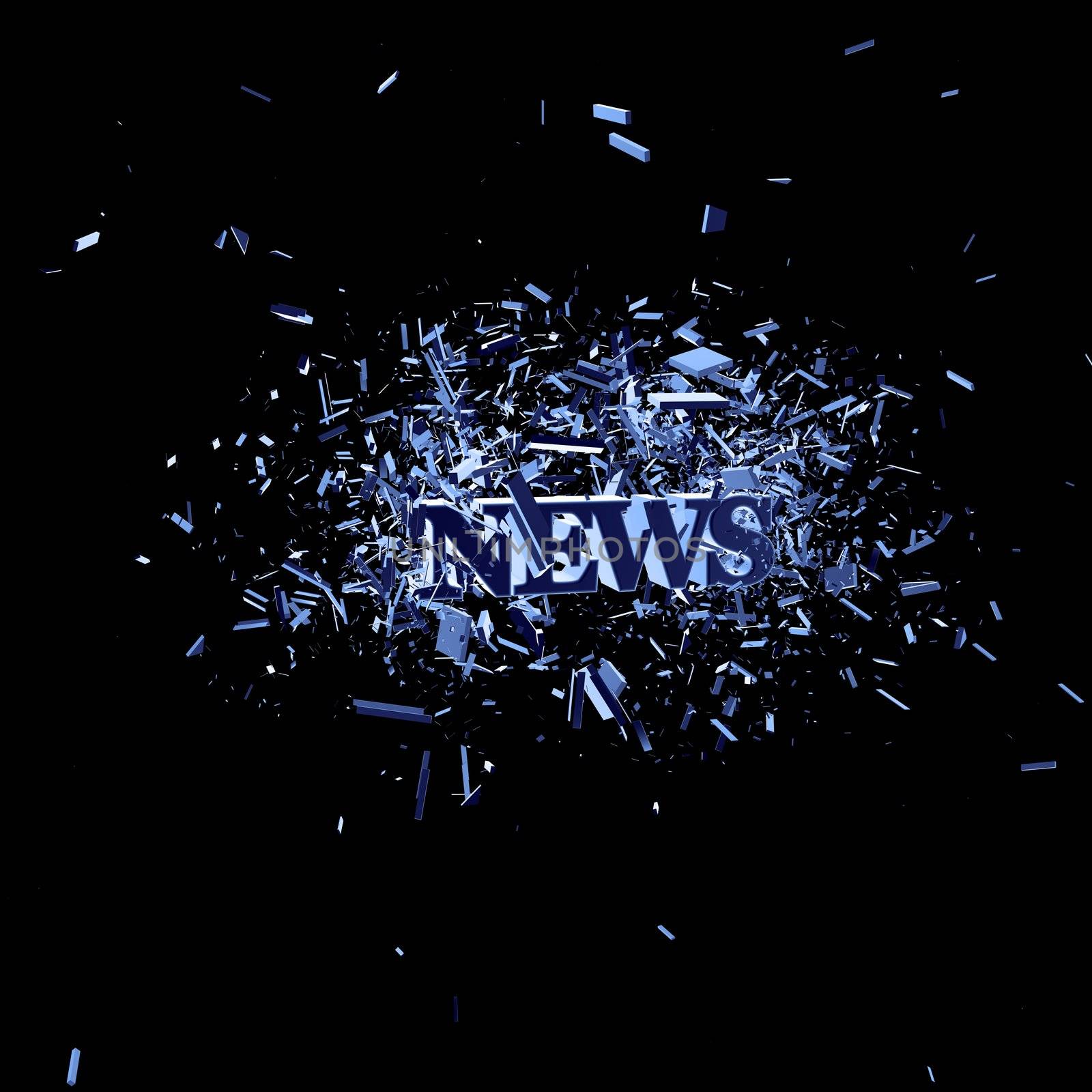 exploding word news - 3d illustration