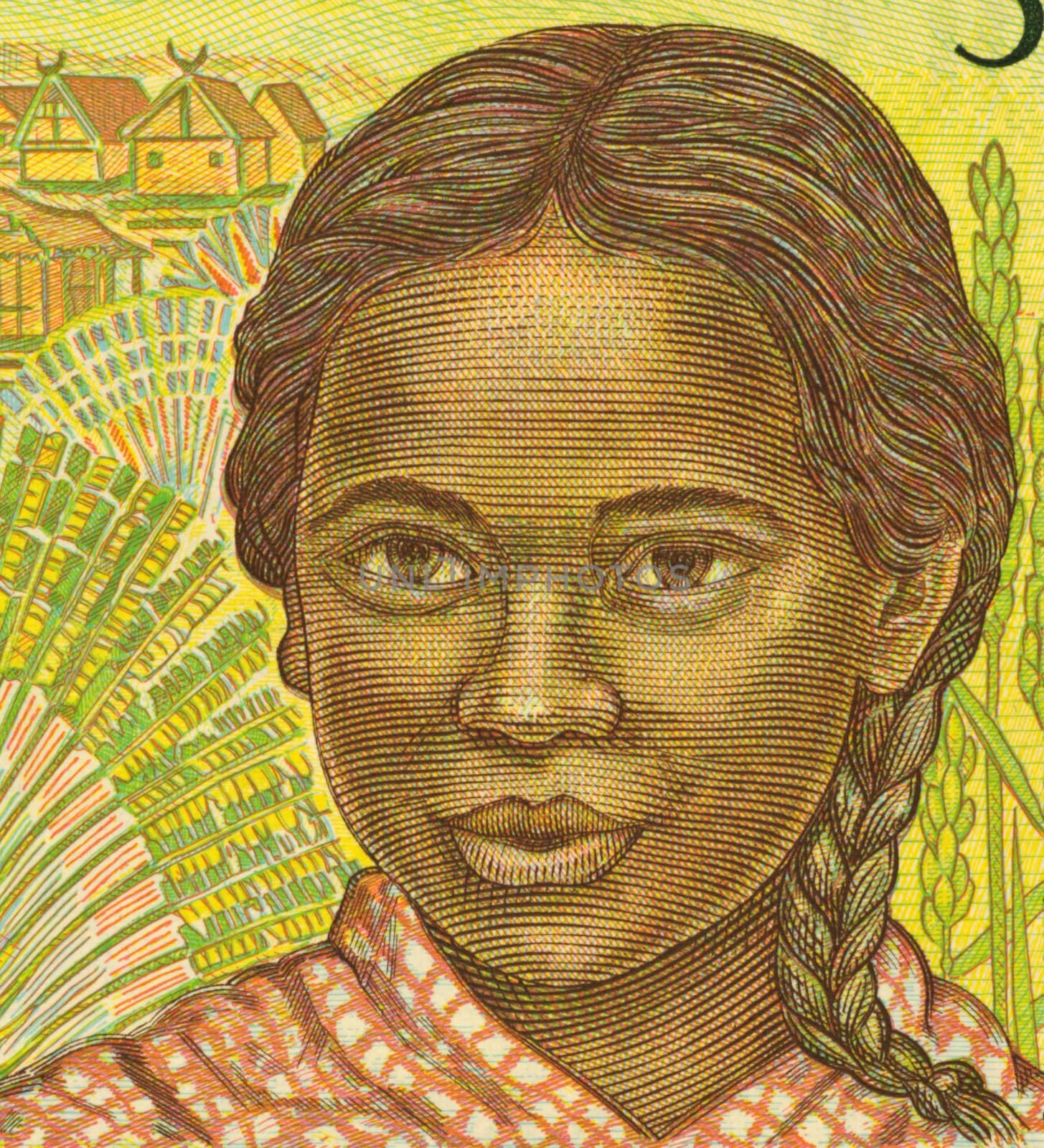 Girl on 500 Francs 1995 Banknote from Madagascar.