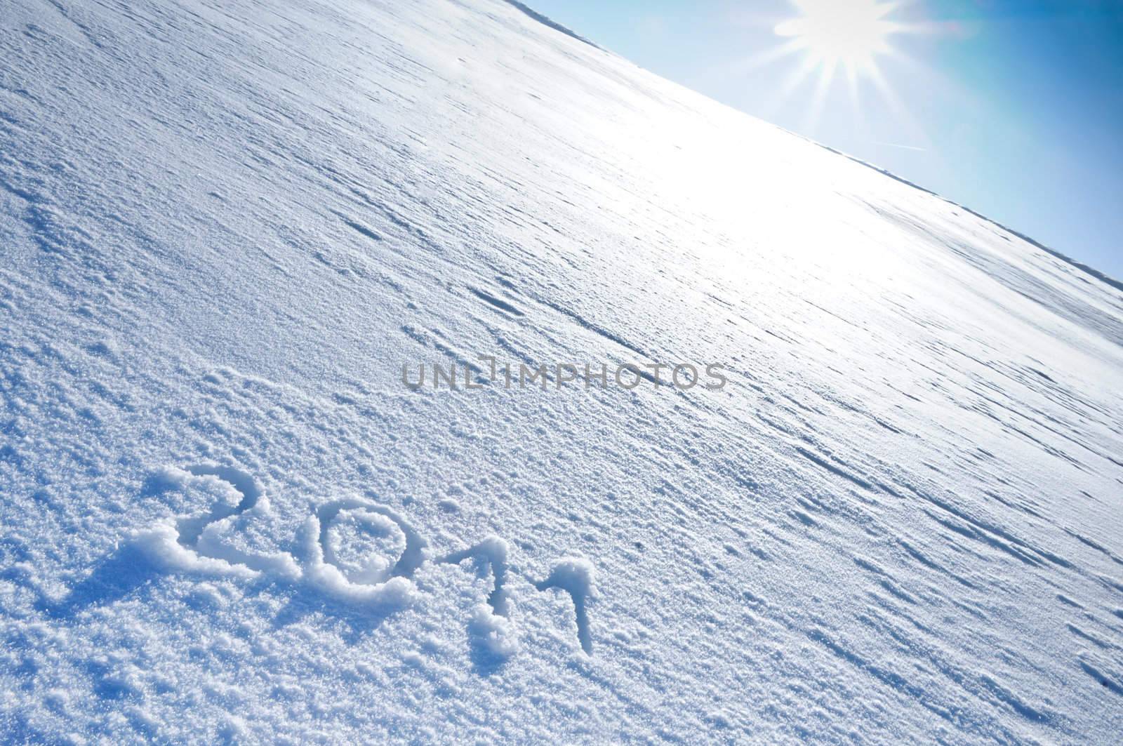 Year 2011 written in Snow with Sun