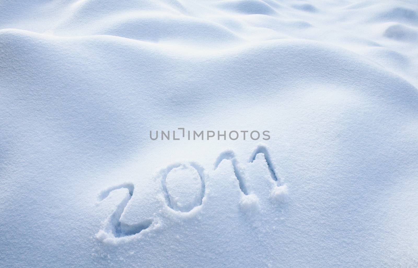 Detail of Year 2011 written in the Snow