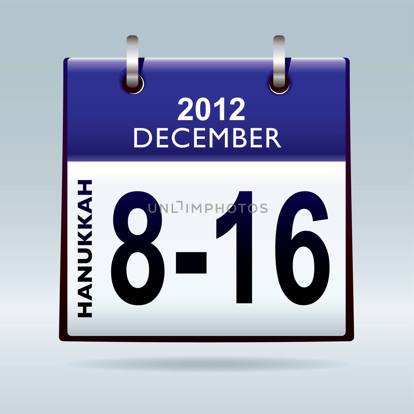Jewish hanukkah 2012 dates in december with blue calendar