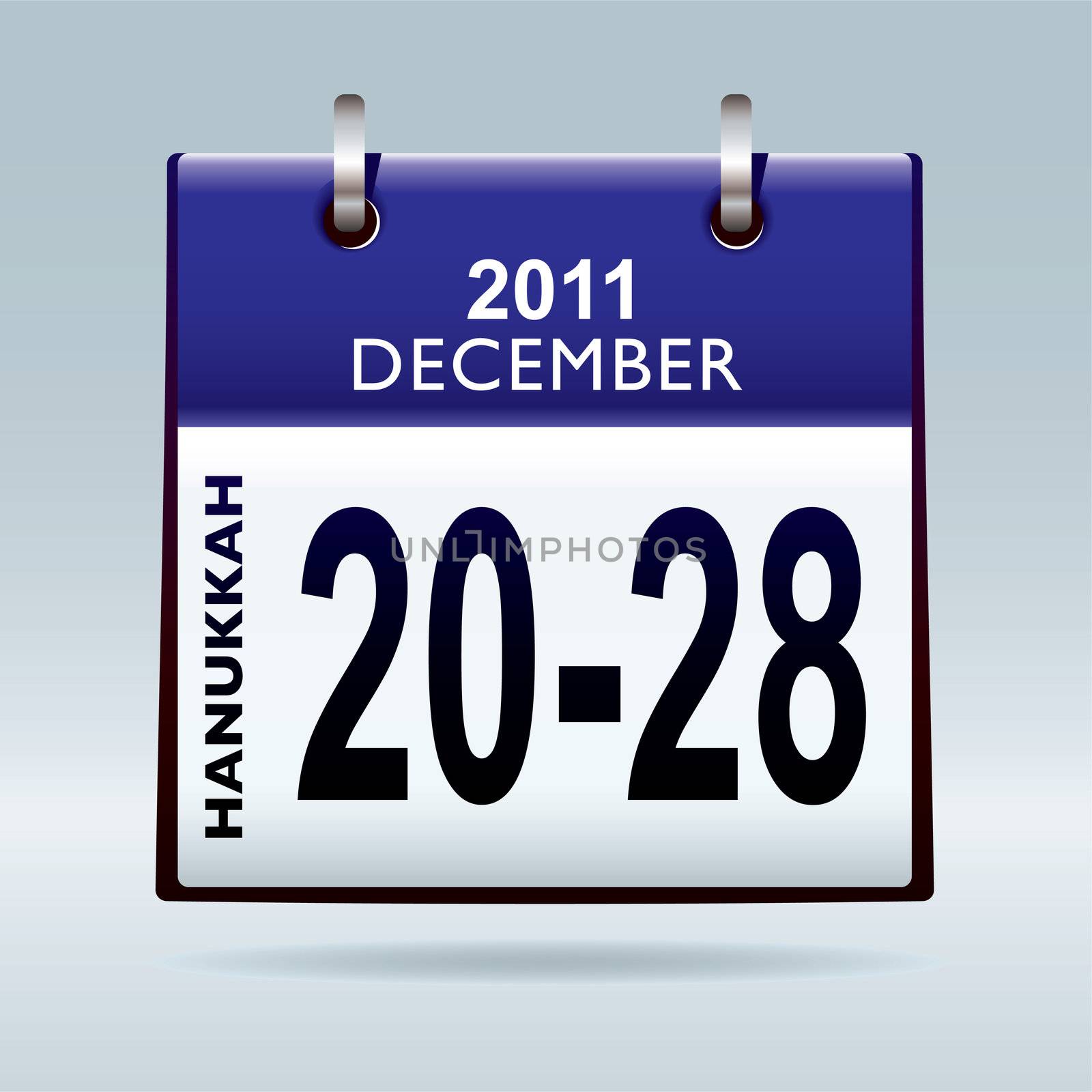 Jewish hanukkah 2011 dates in december with blue calendar